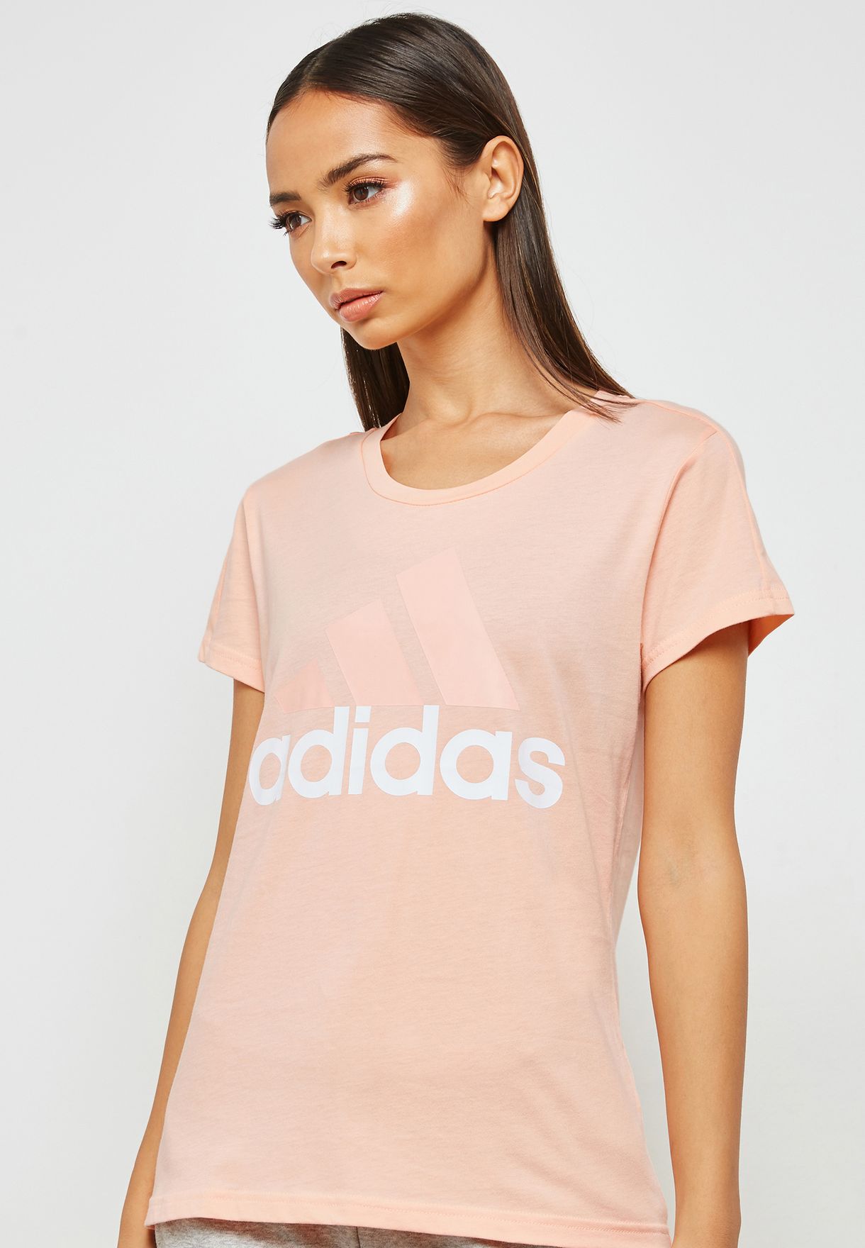 Buy adidas pink Essential Linear Slim T 