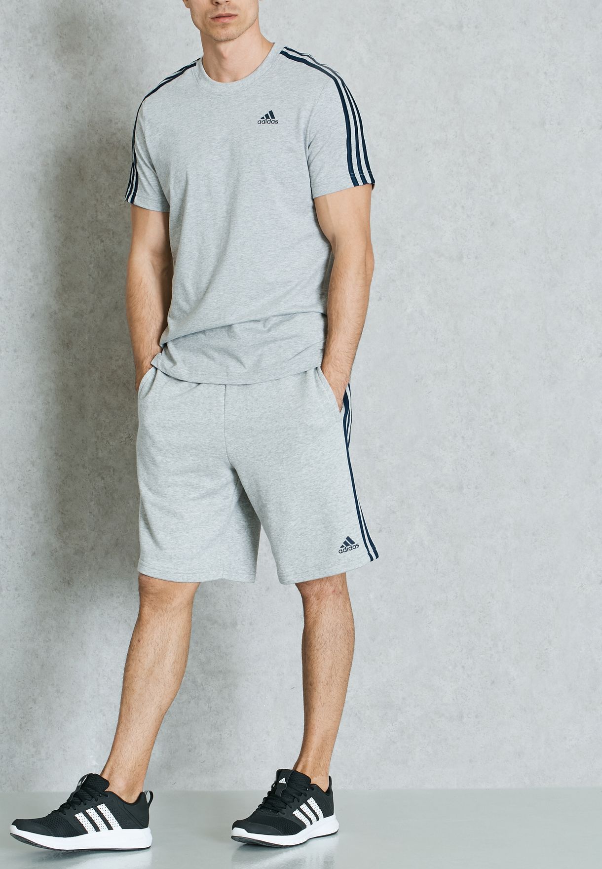 Buy adidas grey Essential 3 Stripe Shorts for Men in MENA, Worldwide |  BK7469