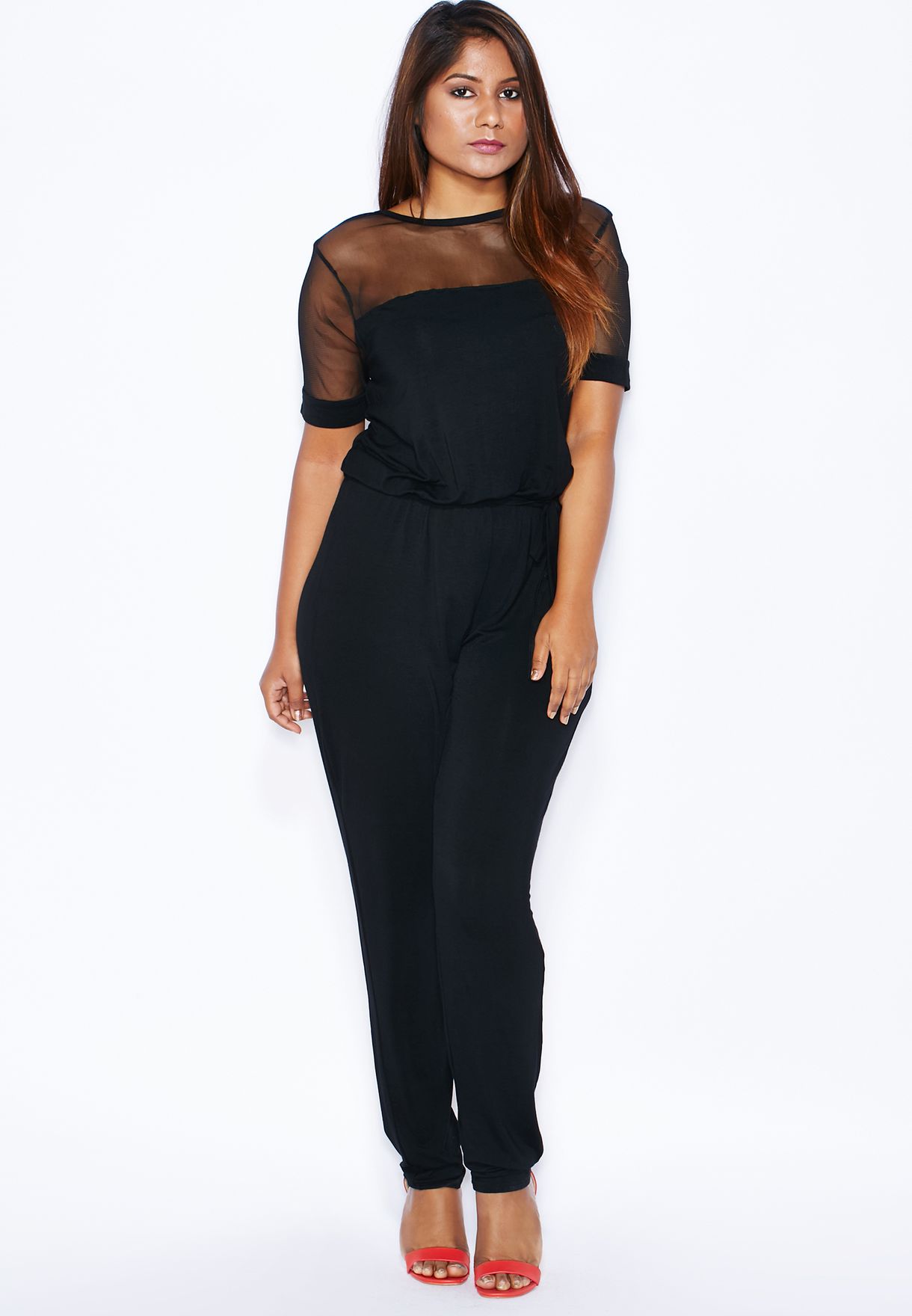 mesh insert jumpsuit