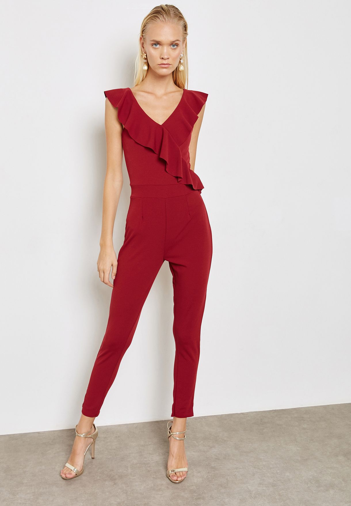 red quiz jumpsuit