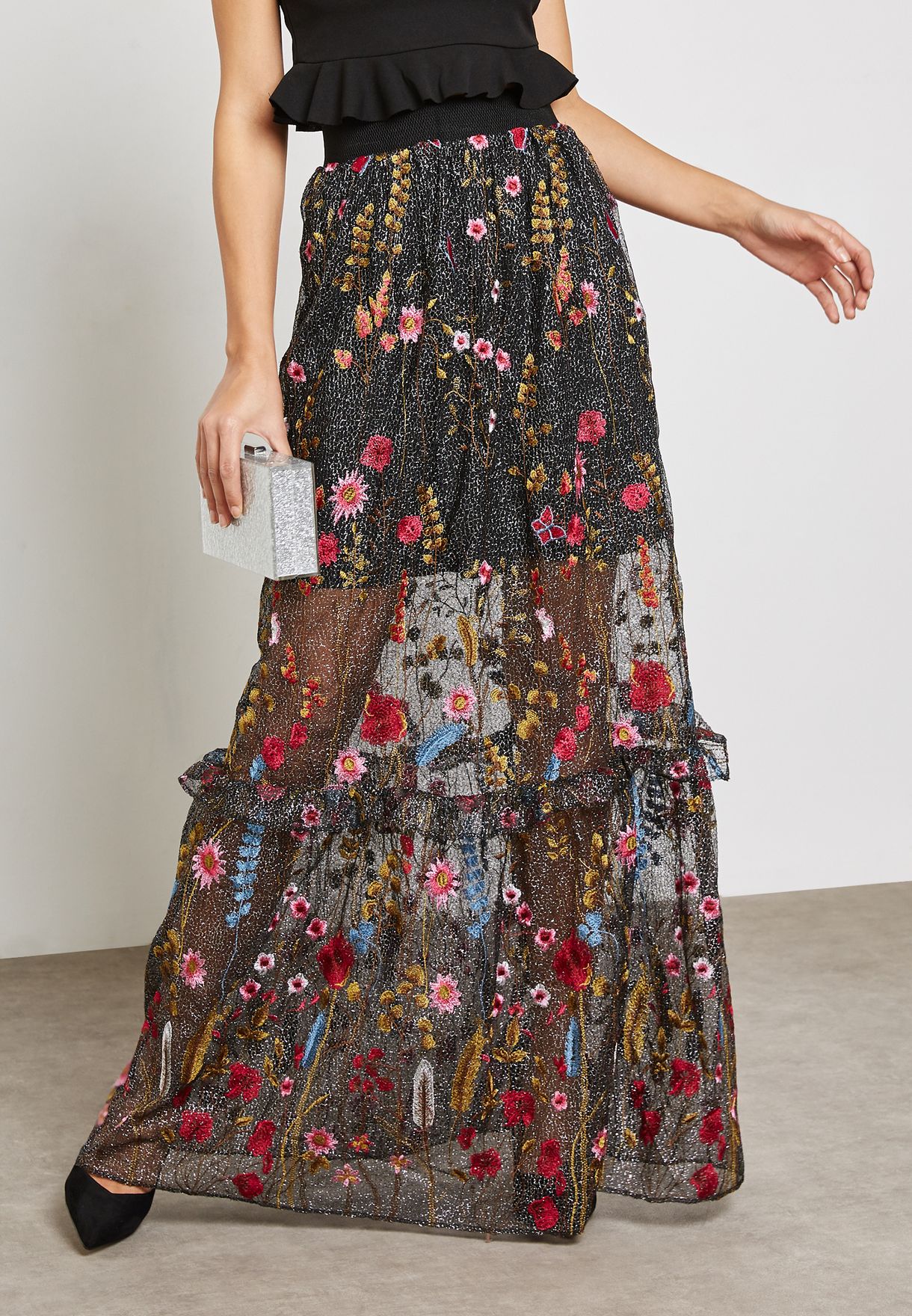 embroidered maxi skirt