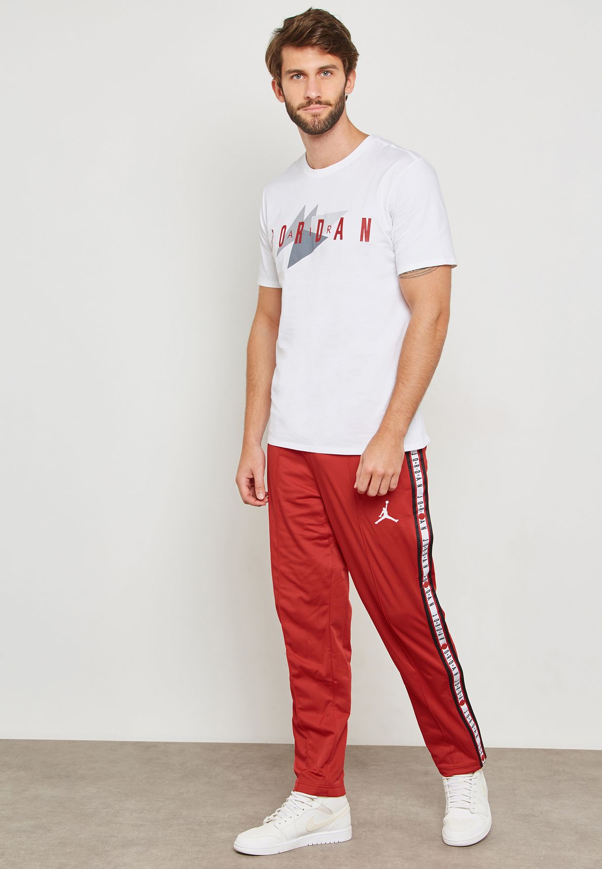 white and red jordan sweatpants