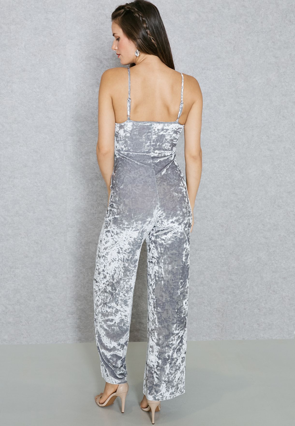 grey velvet jumpsuit