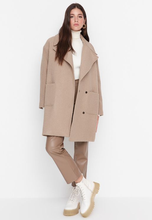 Beige S discount 57% WOMEN FASHION Coats Shearling Jacqueline de Yong Long coat 