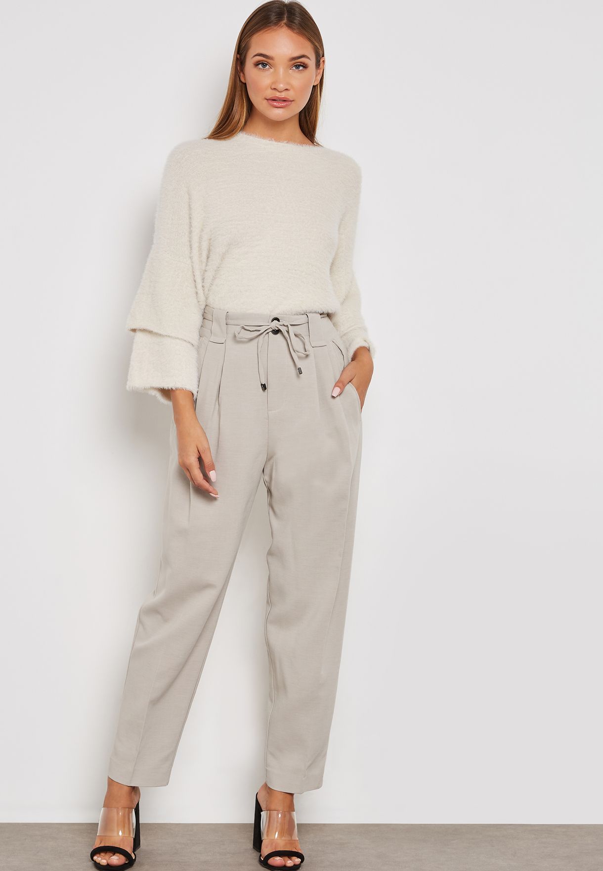 grey pleated pants womens