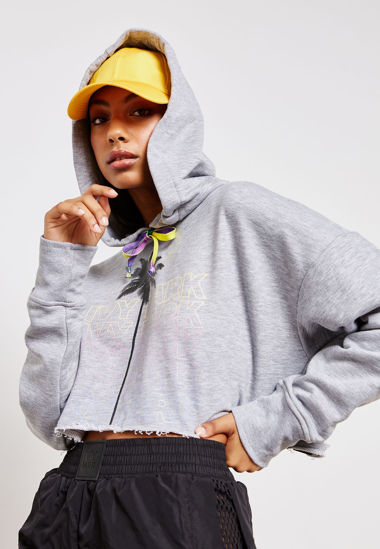 ivy park grey cropped hoodie