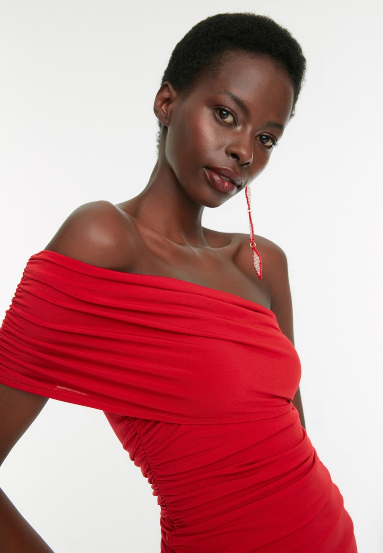 One Shoulder Pleated Bodycon Dress