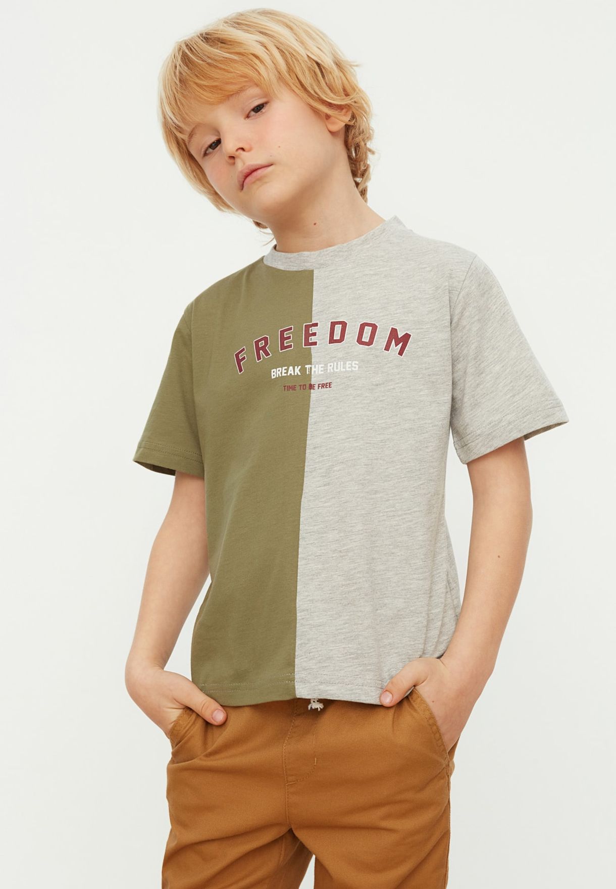 Kids Color Block Slogan T-Shirt