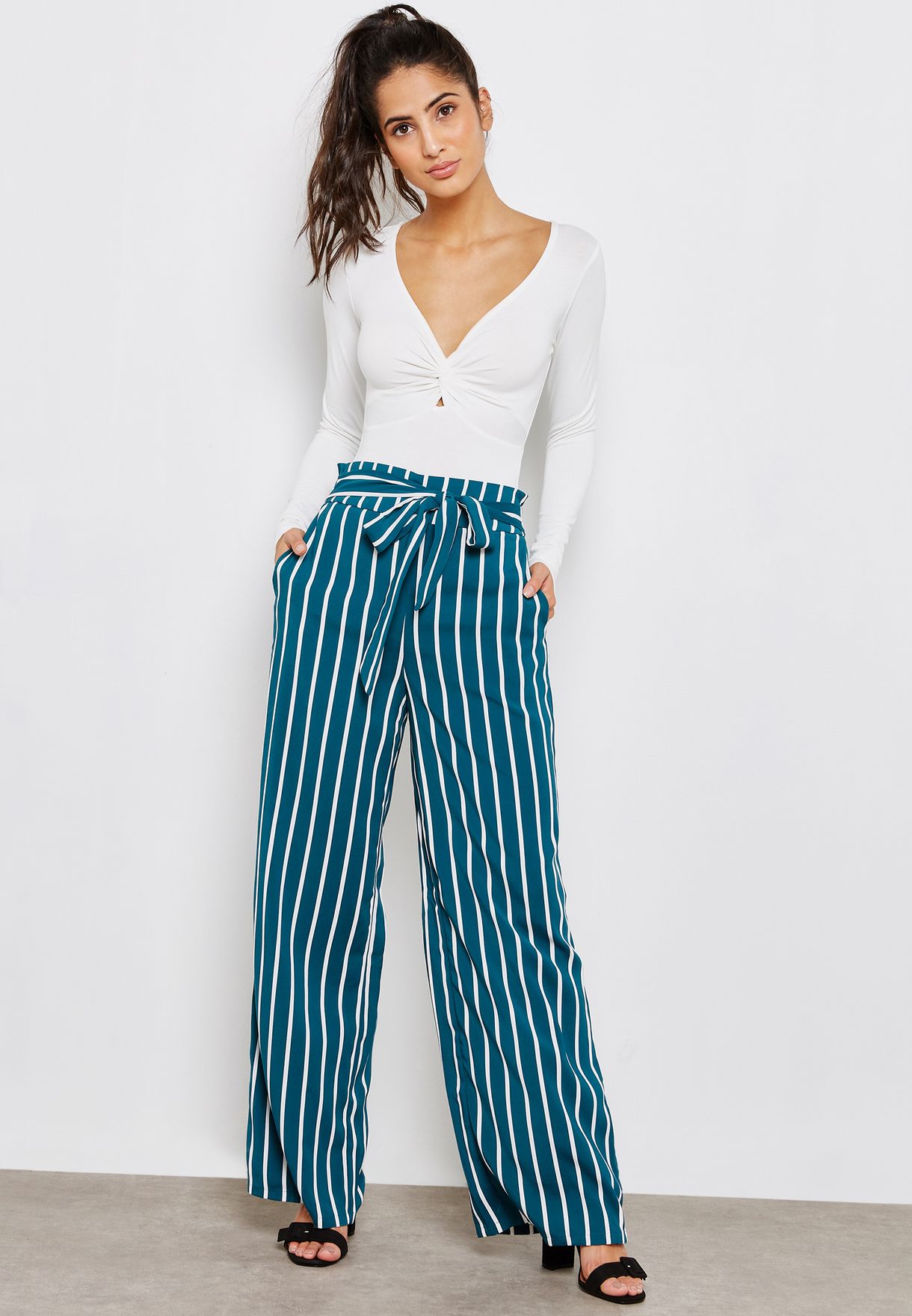 green striped palazzo pants