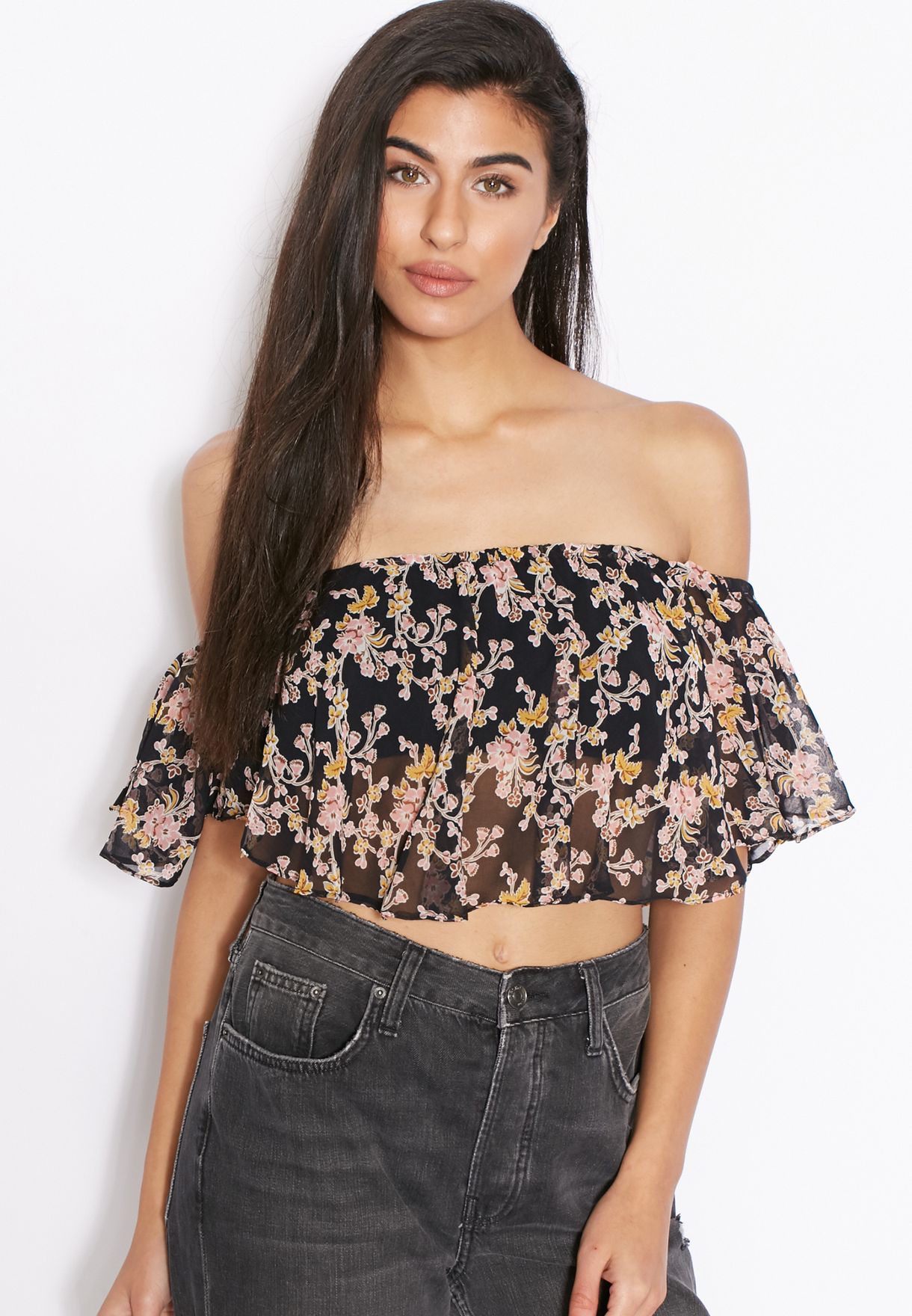 ruffle bardot crop top