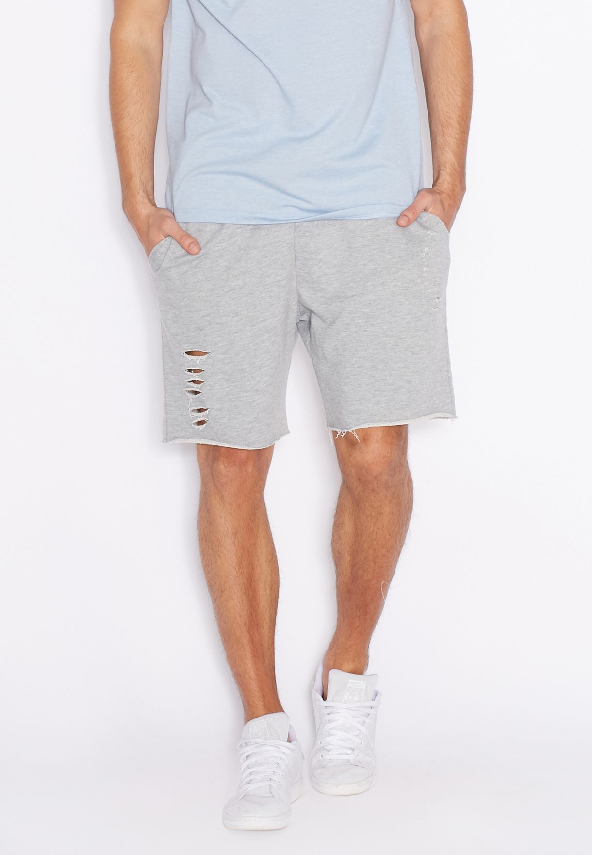 Buy Topman grey Ripped Sweat Shorts for 