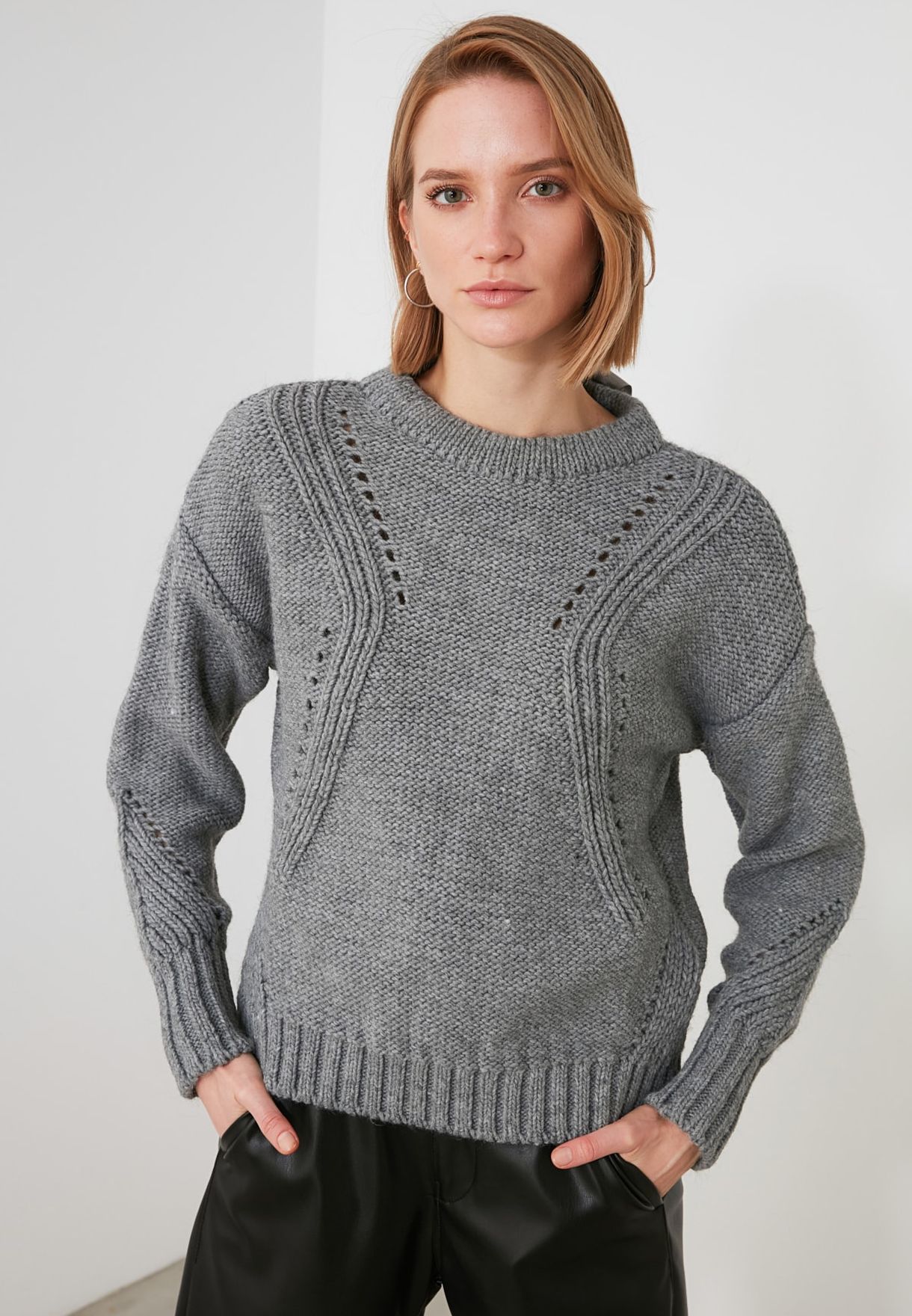 Buy Trendyol grey Openwork Knitted Sweater for Women in MENA, Worldwide ...