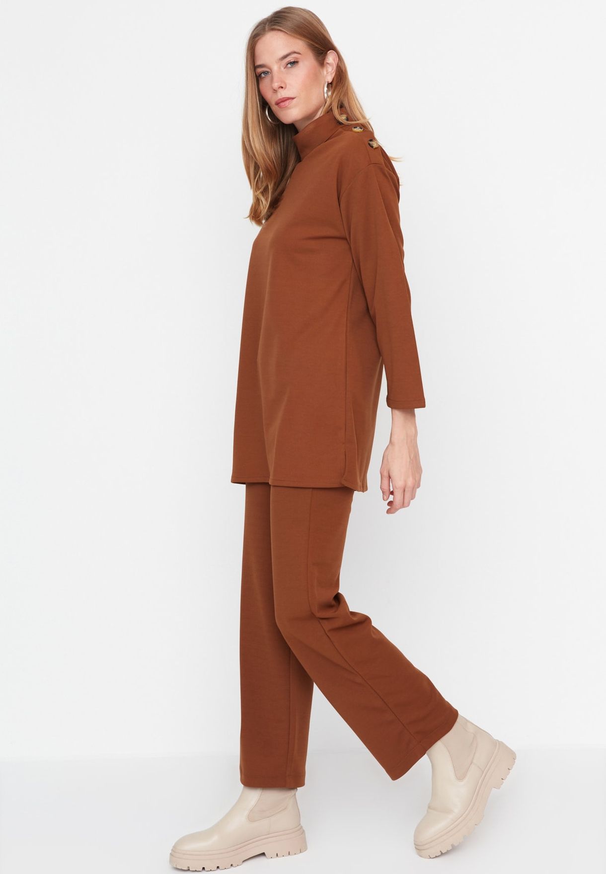 High Neck Knitted Top & Pants Set