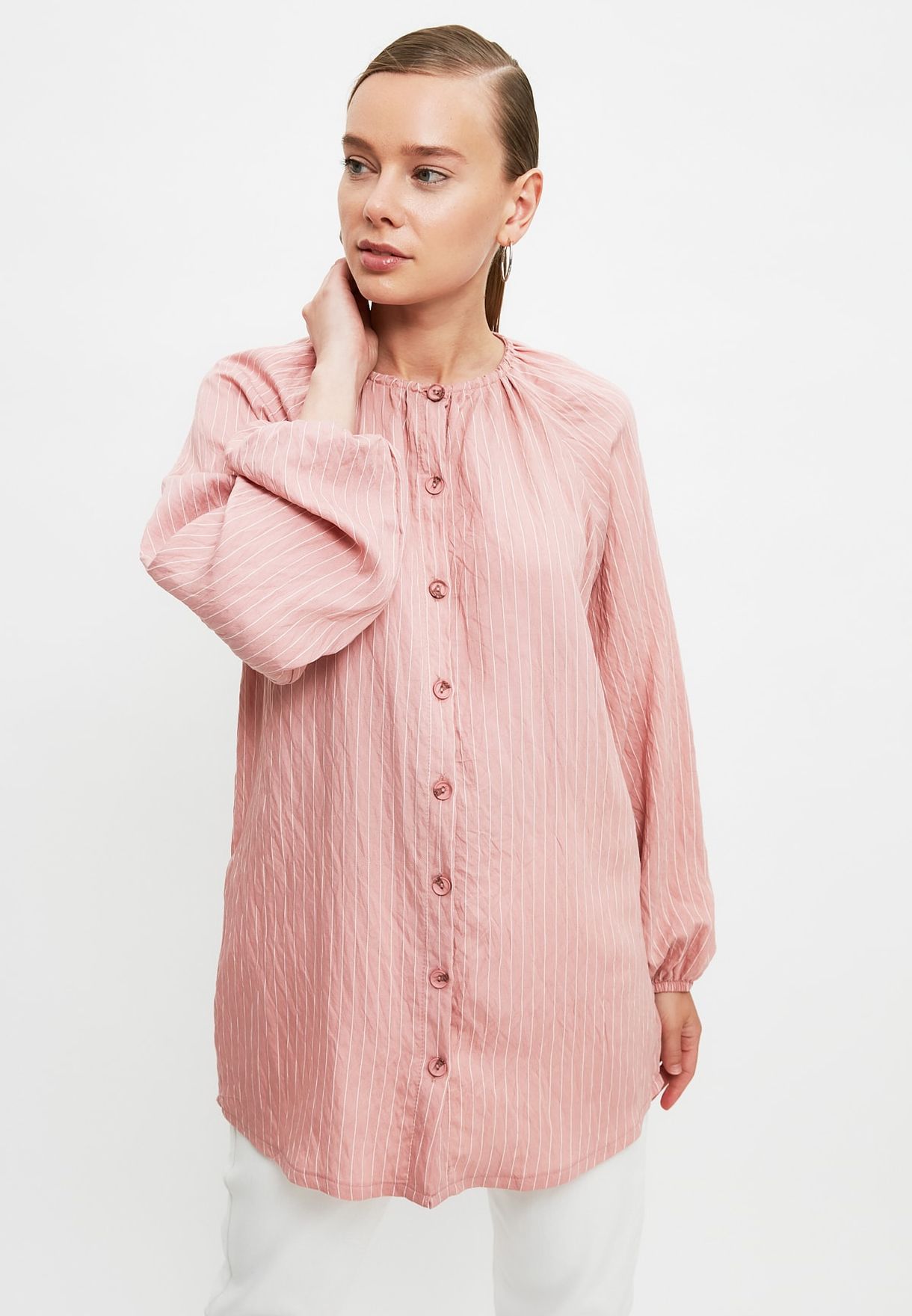 Buy Trendyol pink Striped Button Down Tunic Top for Women in MENA ...