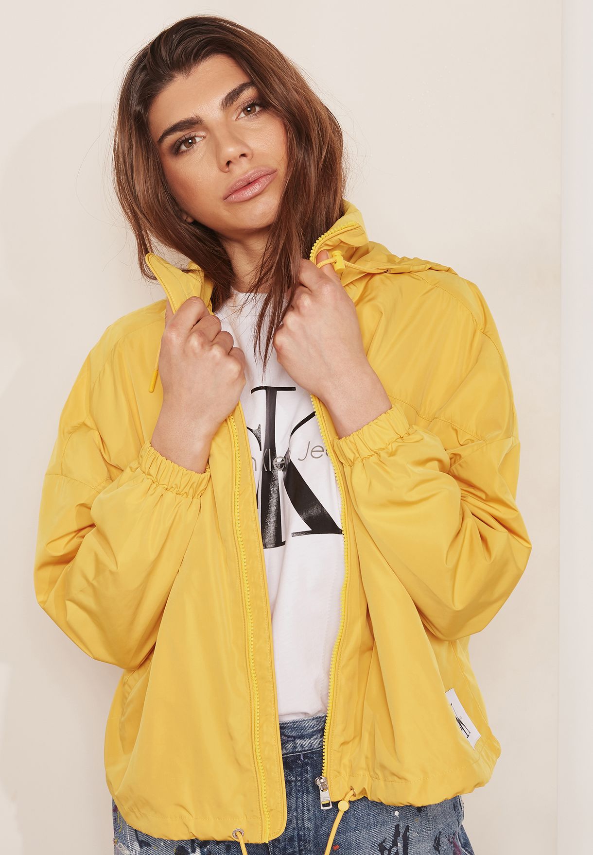 Buy Calvin Klein Jeans yellow Hooded Windbreaker Jacket for Women in MENA,  Worldwide