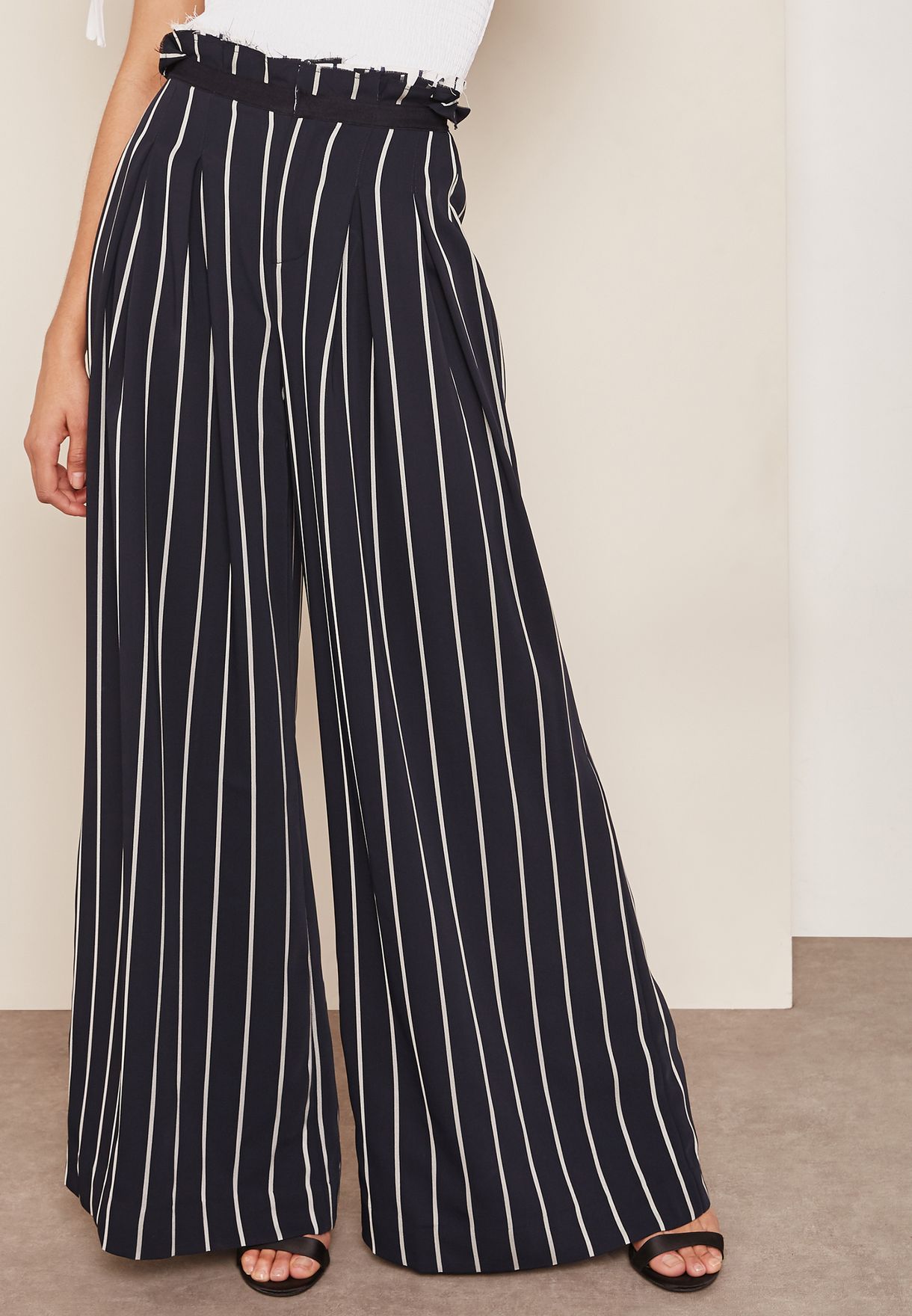pinstripe wide leg pants