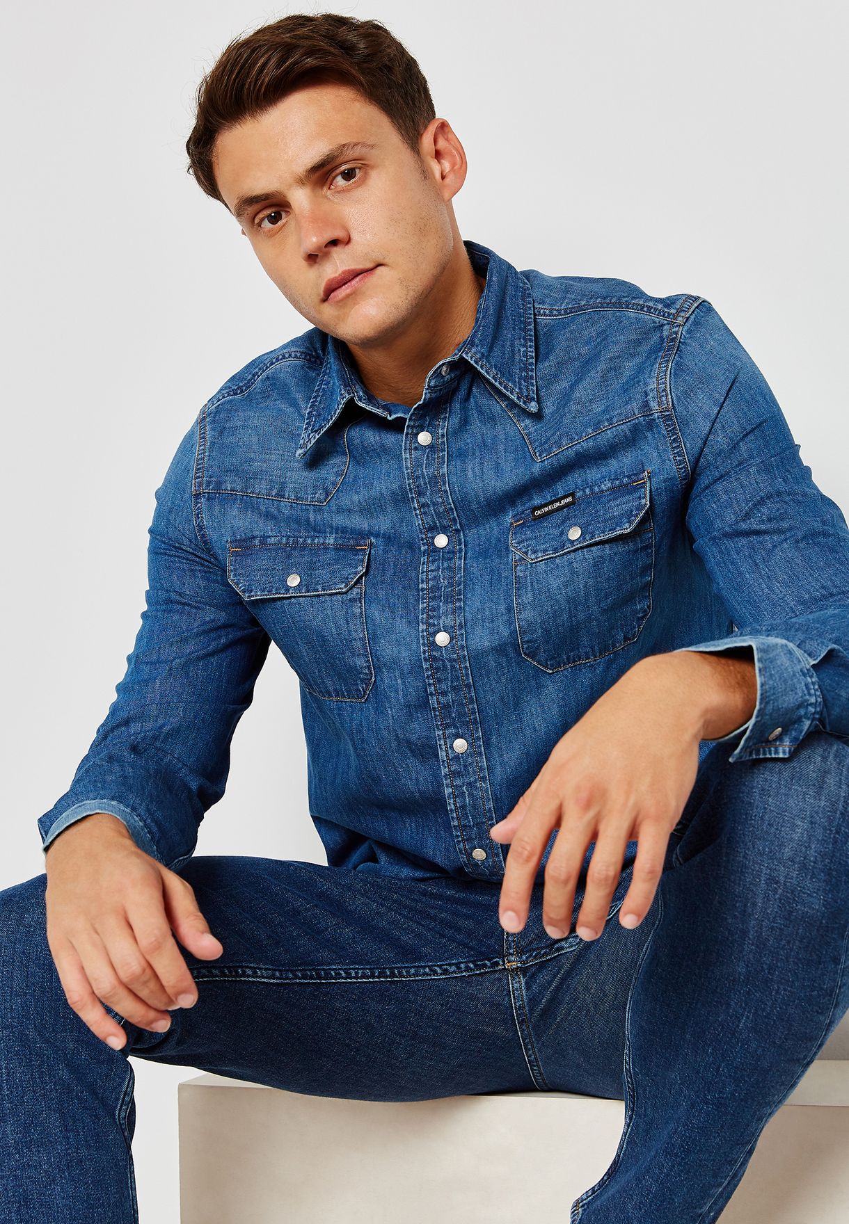 calvin klein mens denim shirt