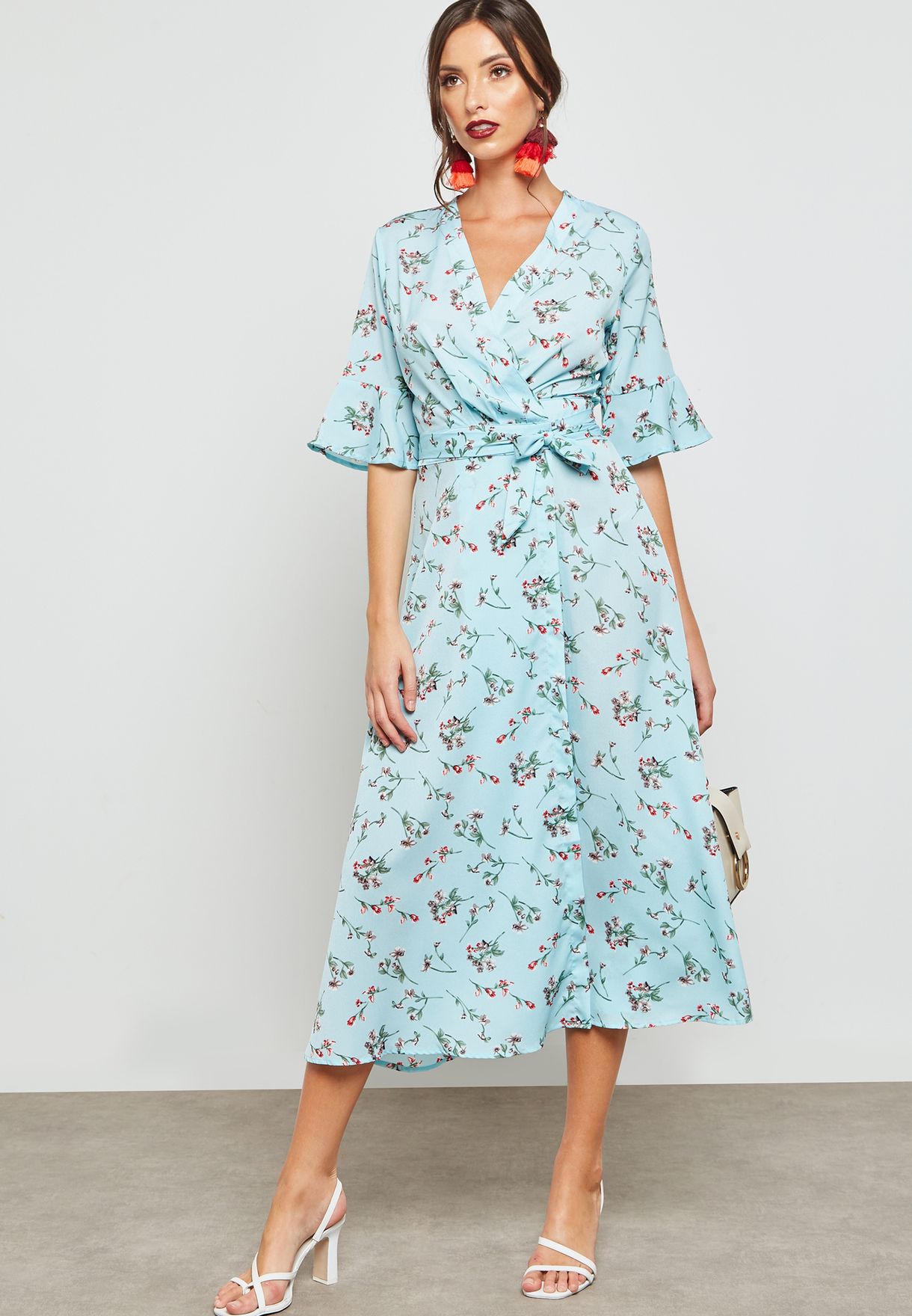 Buy Ella prints Floral Print Wrap Front Midi Dress for Women in MENA ...