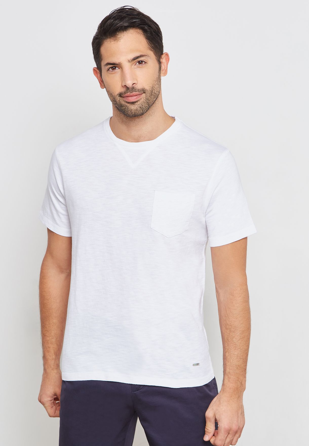 Buy Sacoor Brothers white Chest Pocket Crew Neck T-Shirt for Men in ...