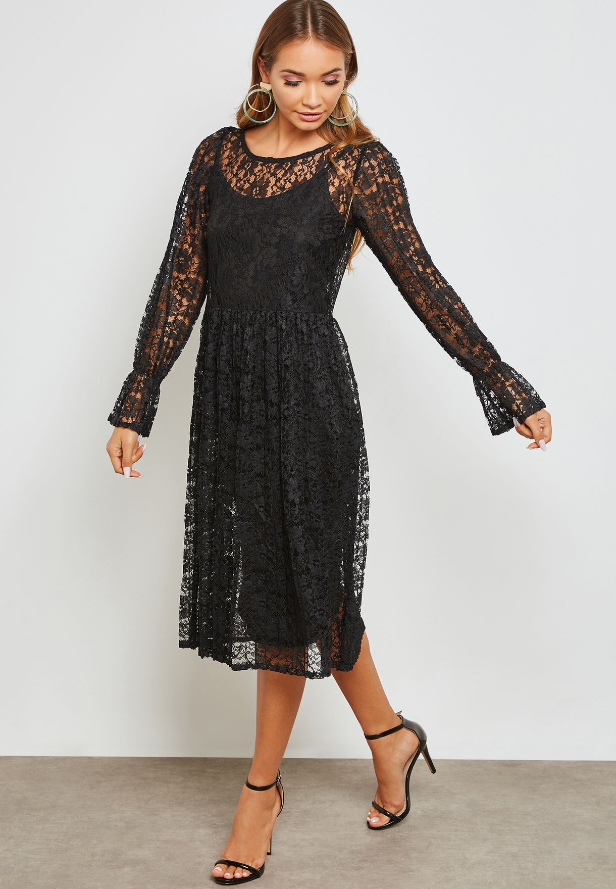 Buy Vila black Lace Flute Sleeve Dress for Women in MENA, Worldwide