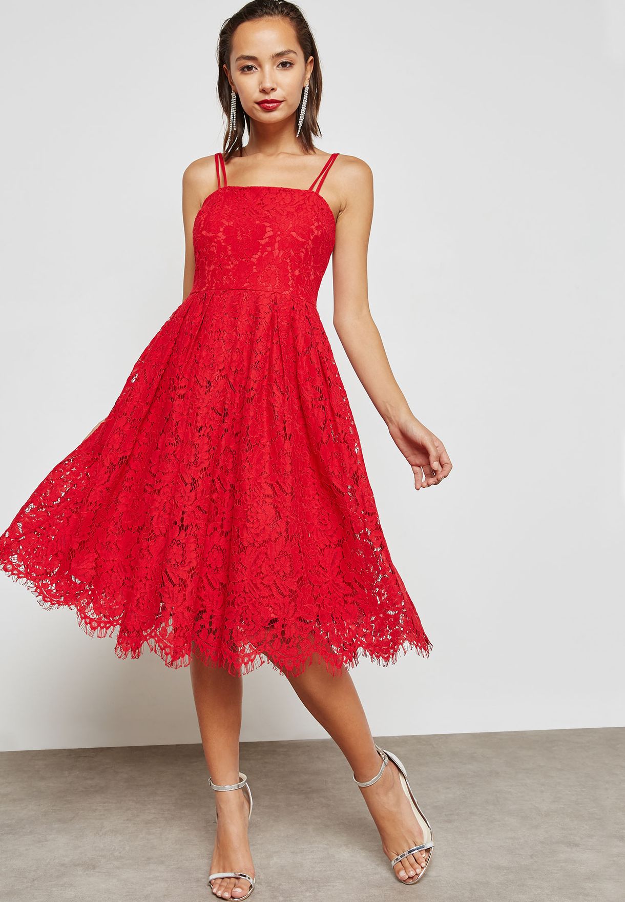 red lace cami dress