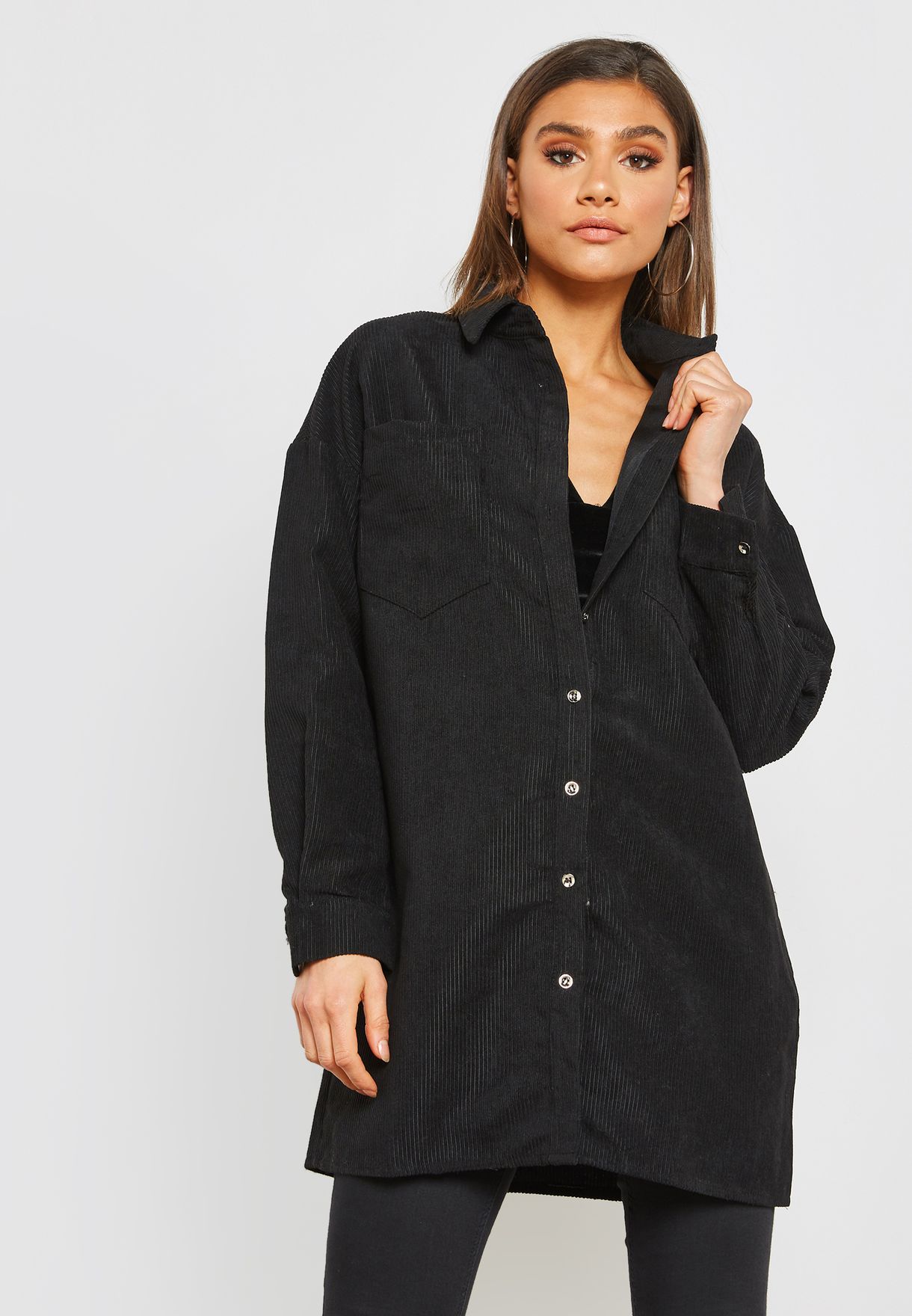 black corduroy shirt dress