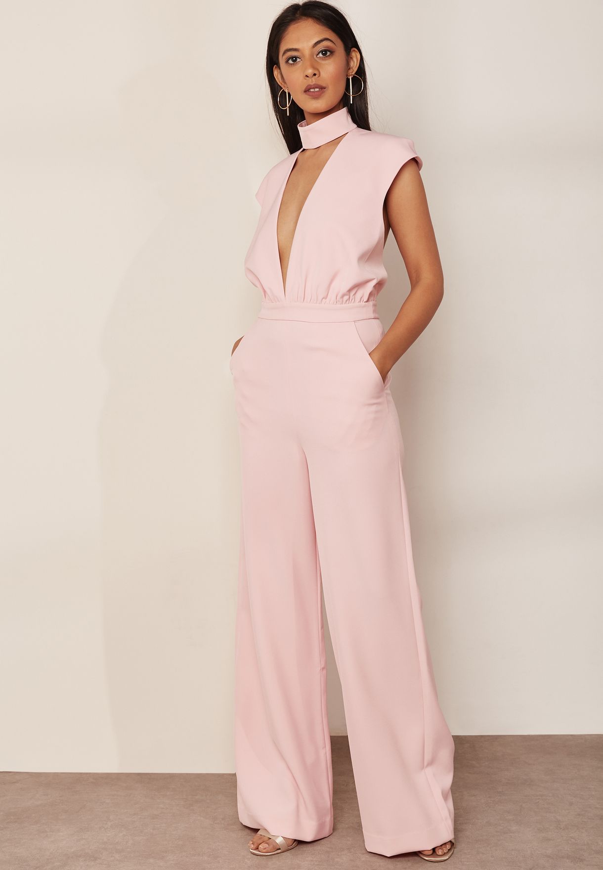 pink plunge jumpsuit