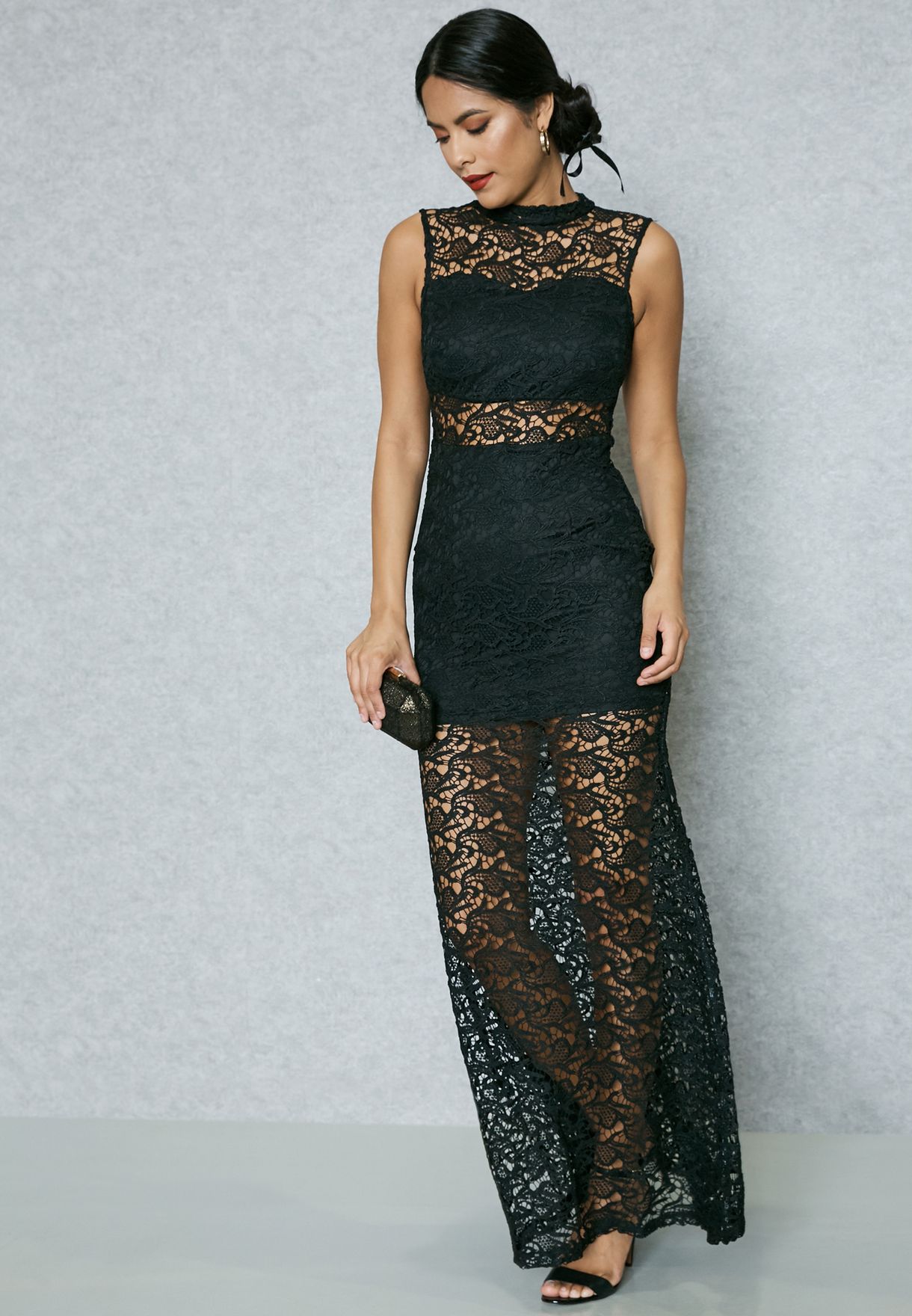 Buy The Clothing Company black Sheer Lace Maxi Dress for Women in ...