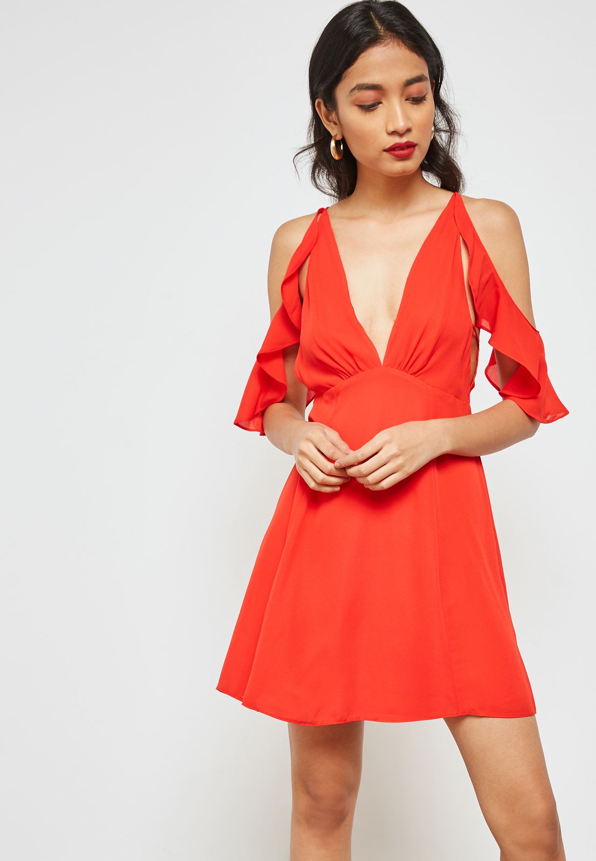topshop red ruffle dress