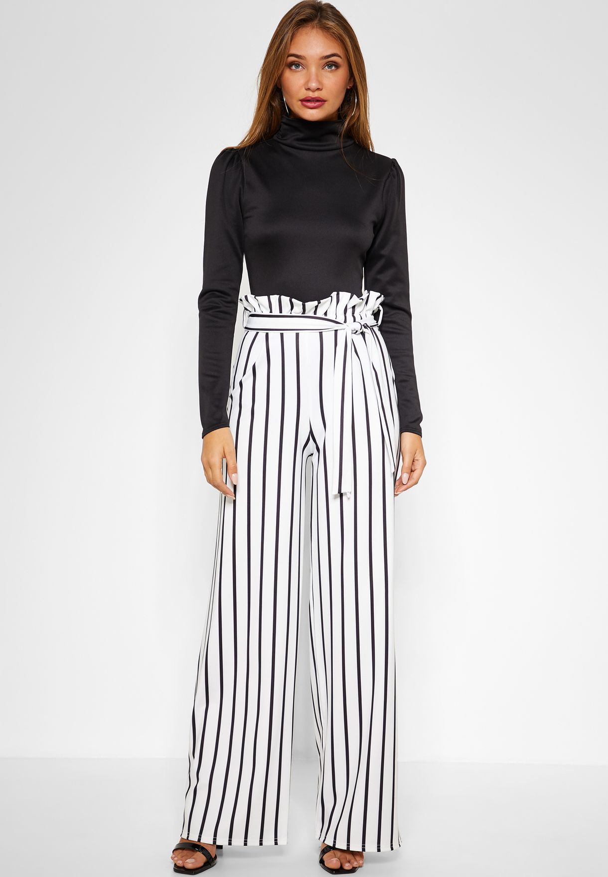 white striped paperbag trousers