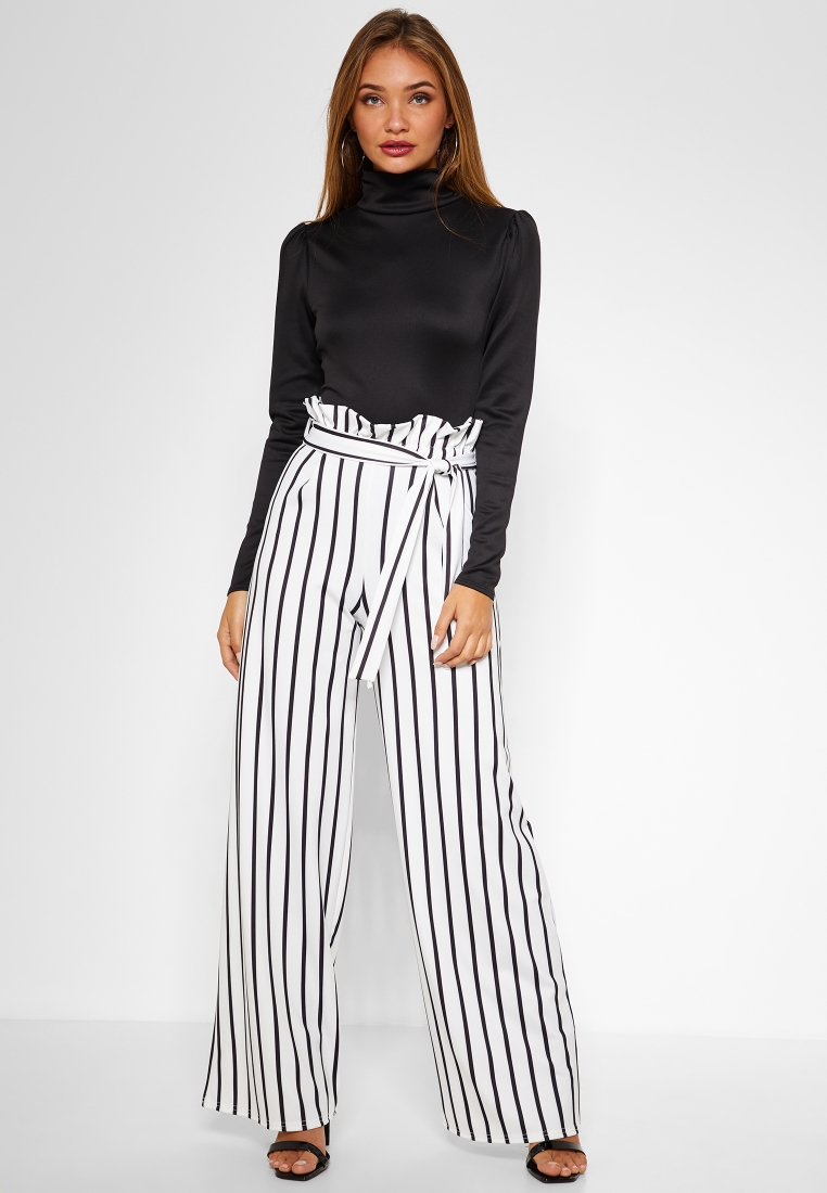 Wide striped trousers with paperbag waist  Lindex Europe