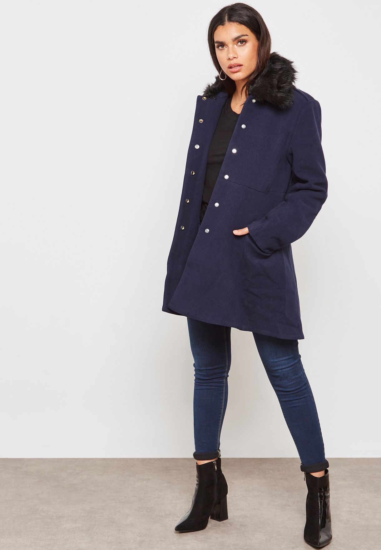 navy skirted coat