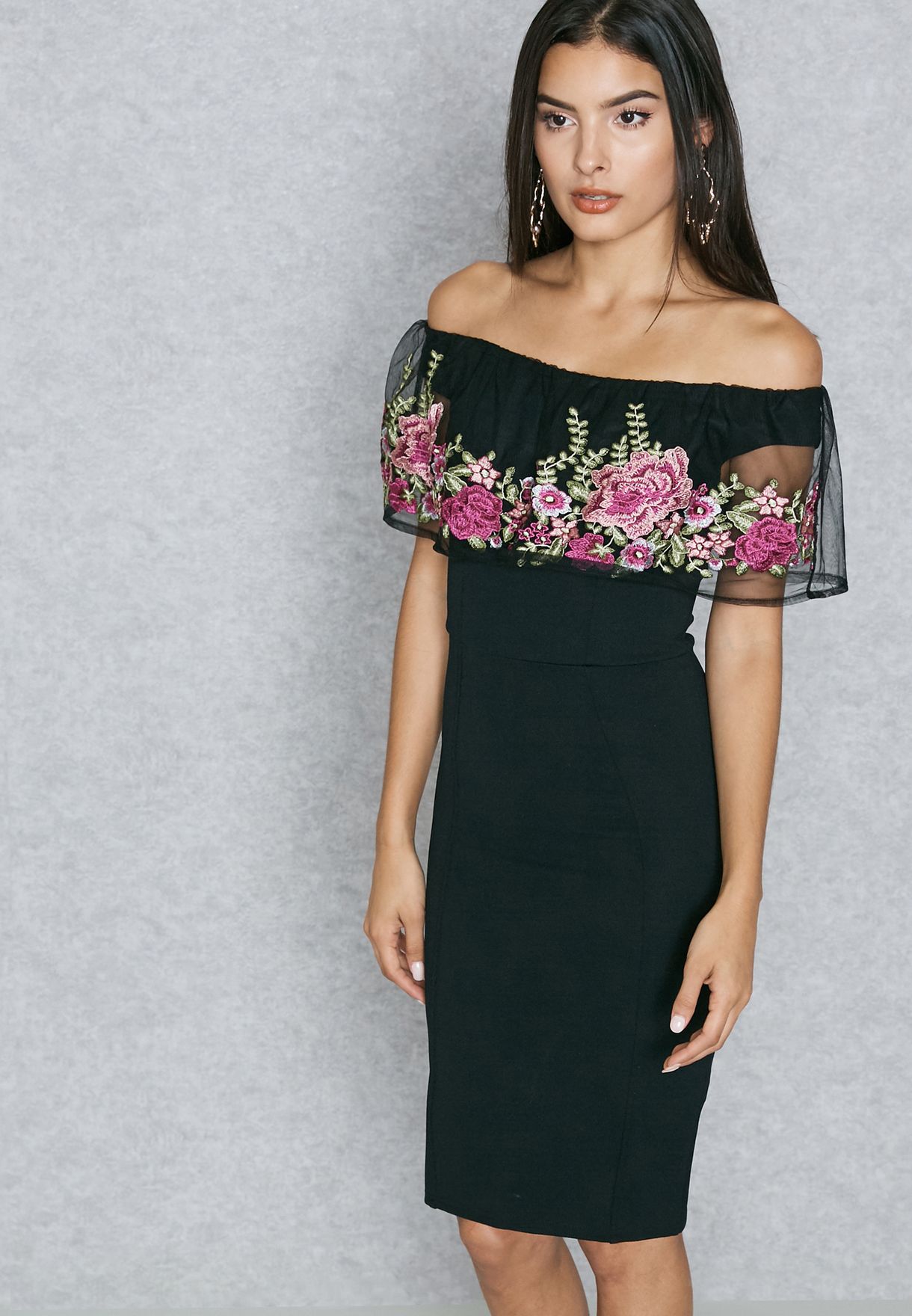 lipsy black bardot dress