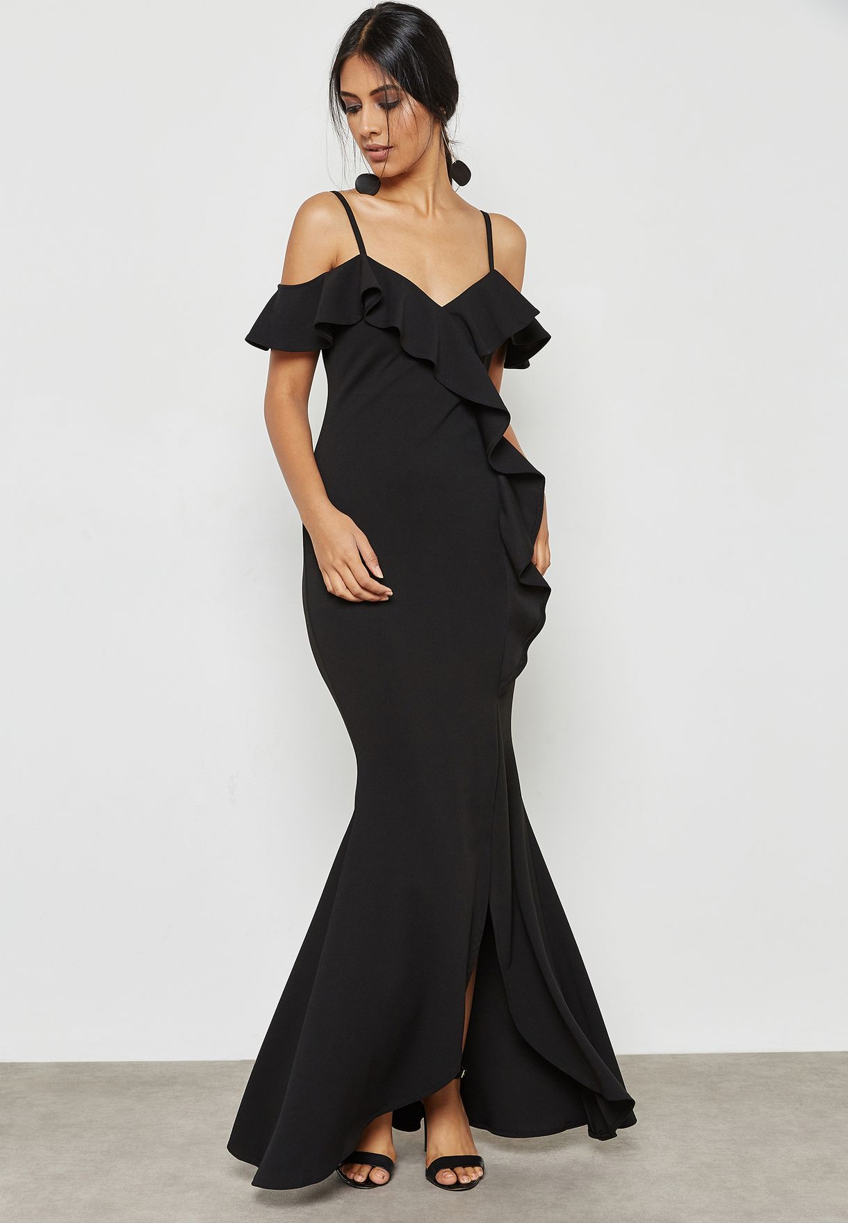 quiz black ruffle dress