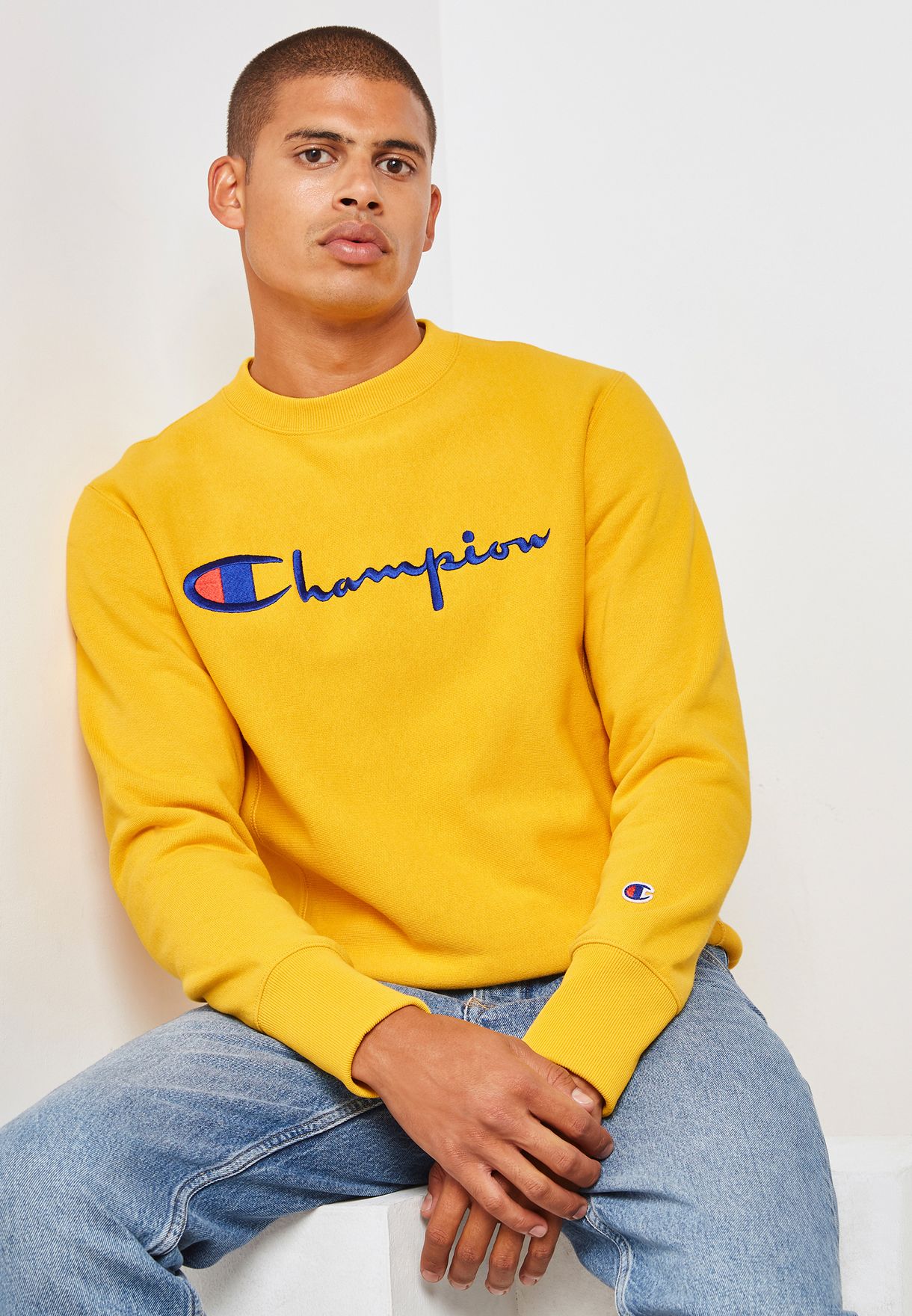 yellow champion sweatshirt men