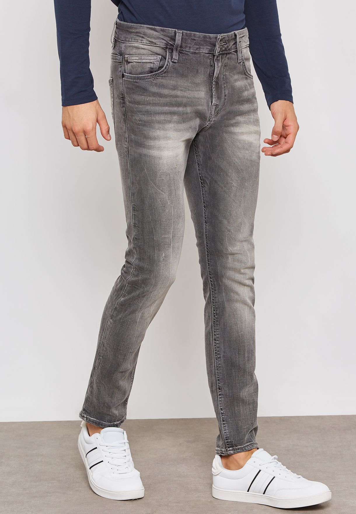 Guess Chris Super Skinny Grey Denim Jeans in Grey for Men Mens Clothing Jeans Skinny jeans 