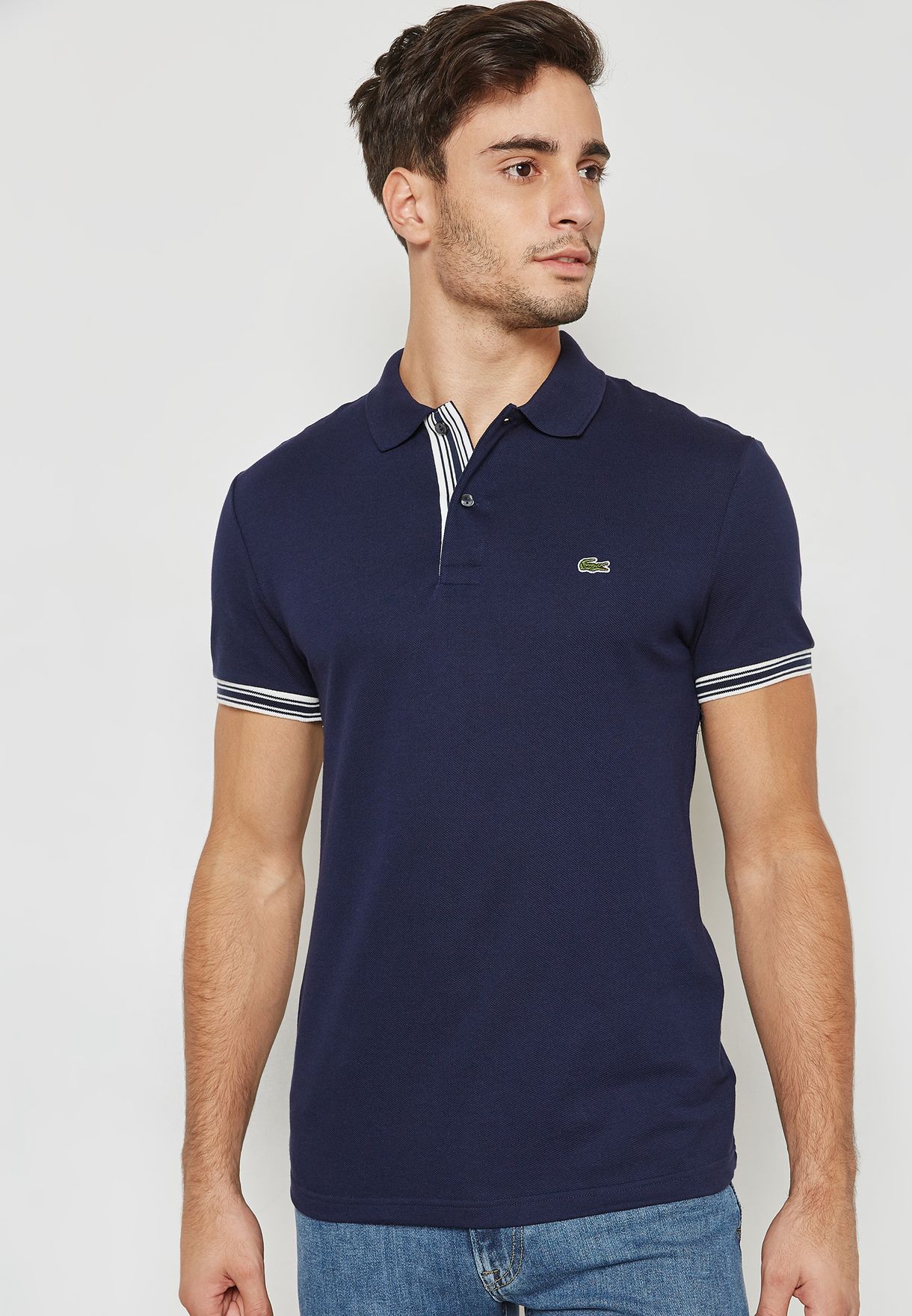 Buy Lacoste navy Ribbed Polo for Men in 
