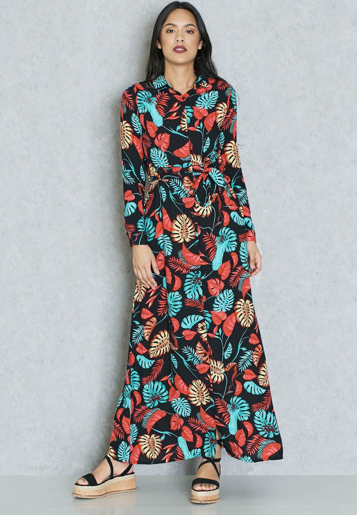 floral print self tie maxi dress