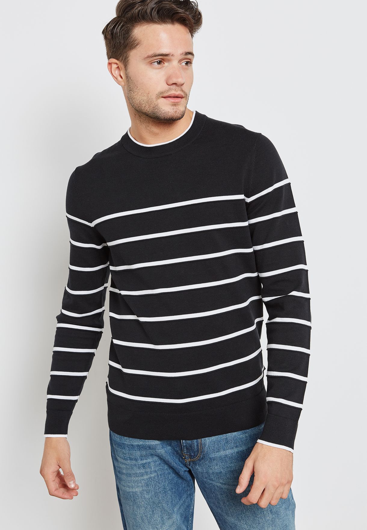 calvin klein black and white striped sweater