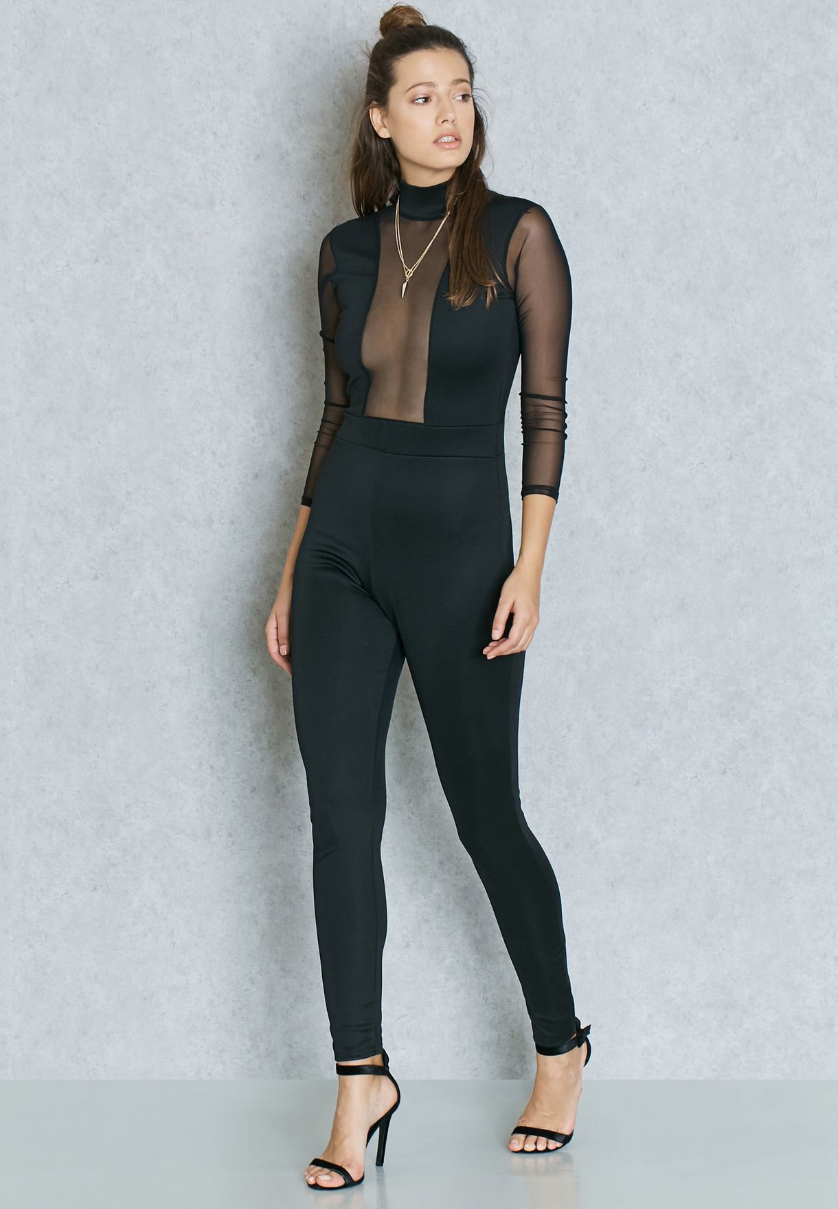 mesh insert jumpsuit