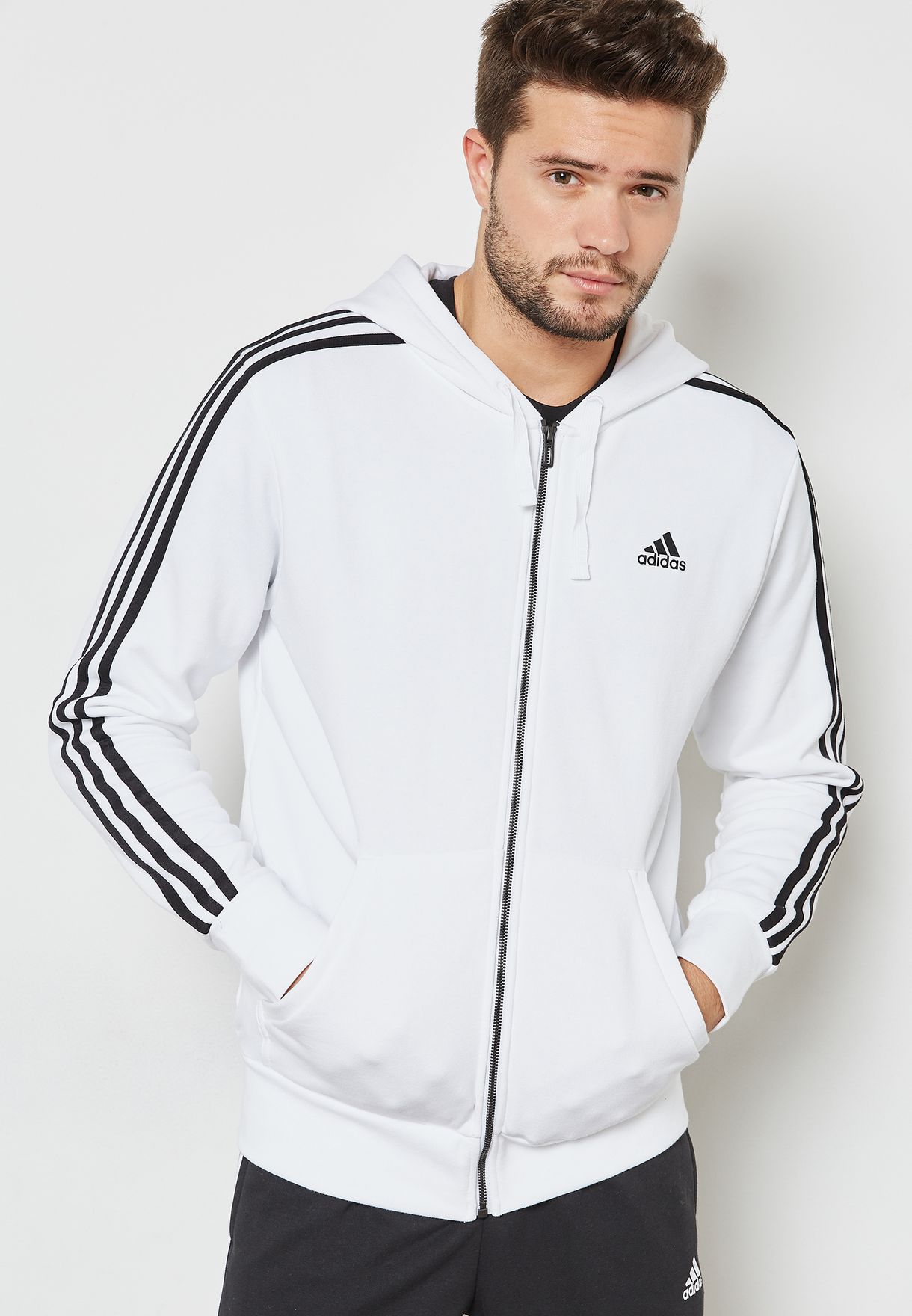 adidas white 3 stripe hoodie