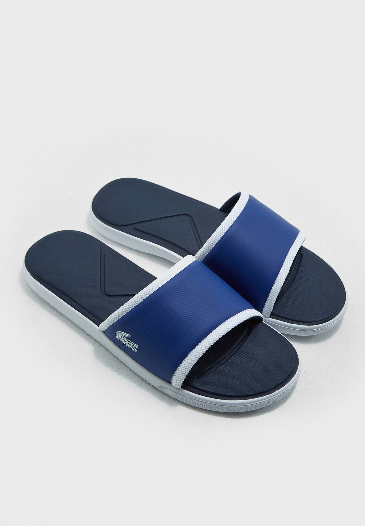 lacoste blue sliders