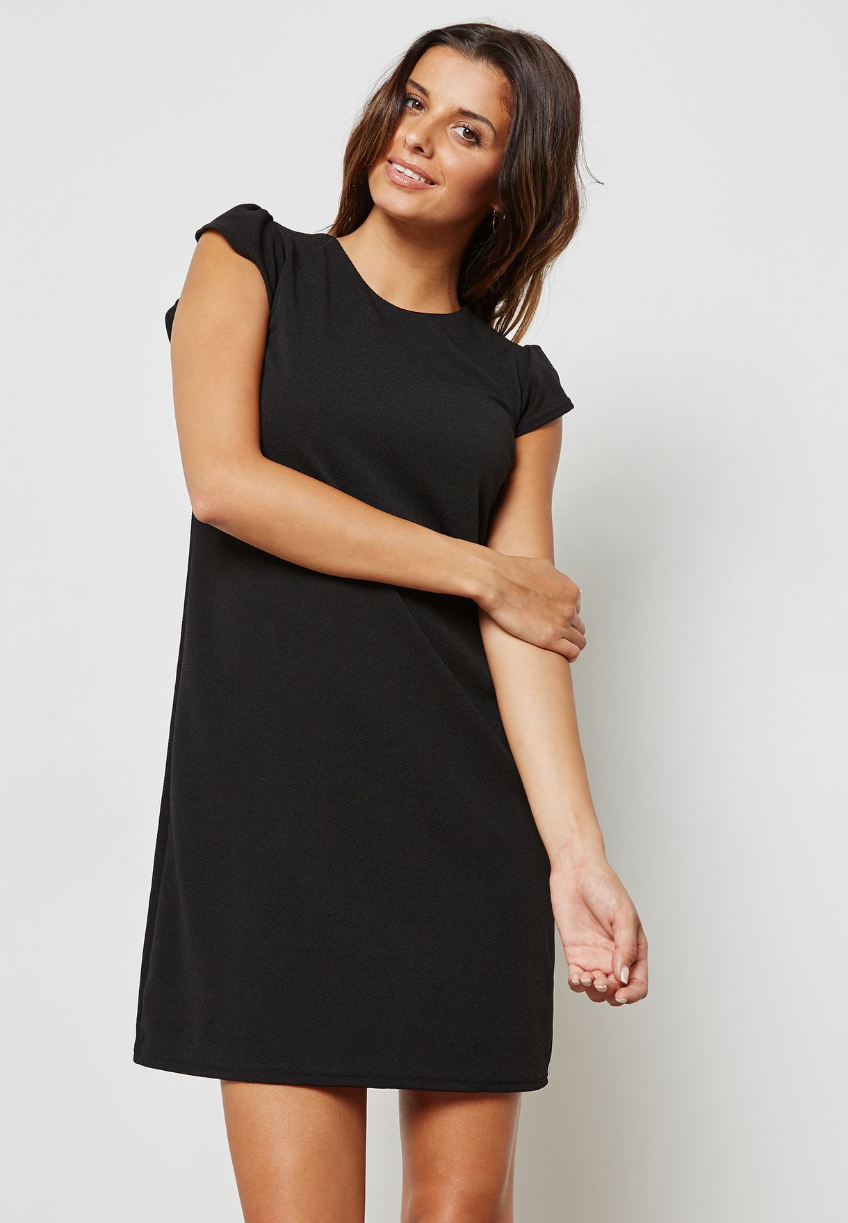 black ruffle sleeve shift dress