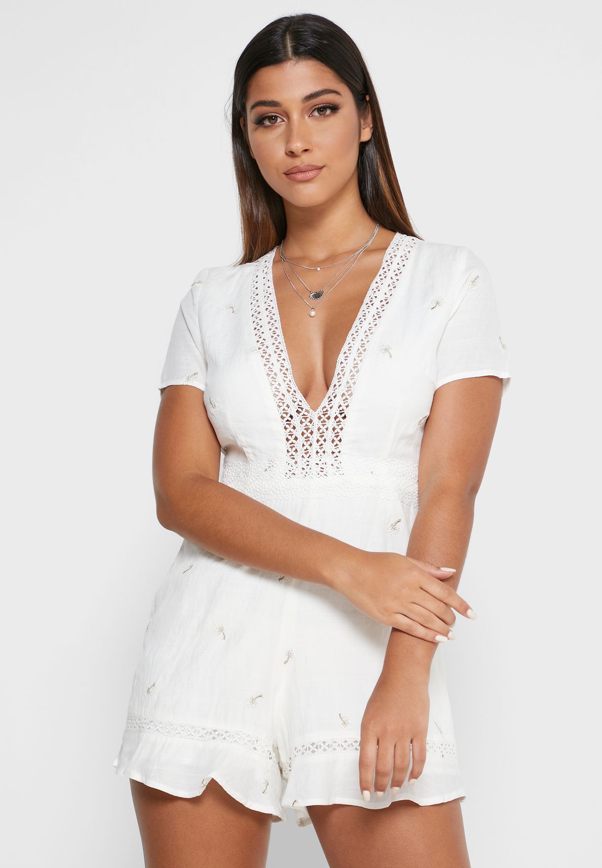 white plunge playsuit