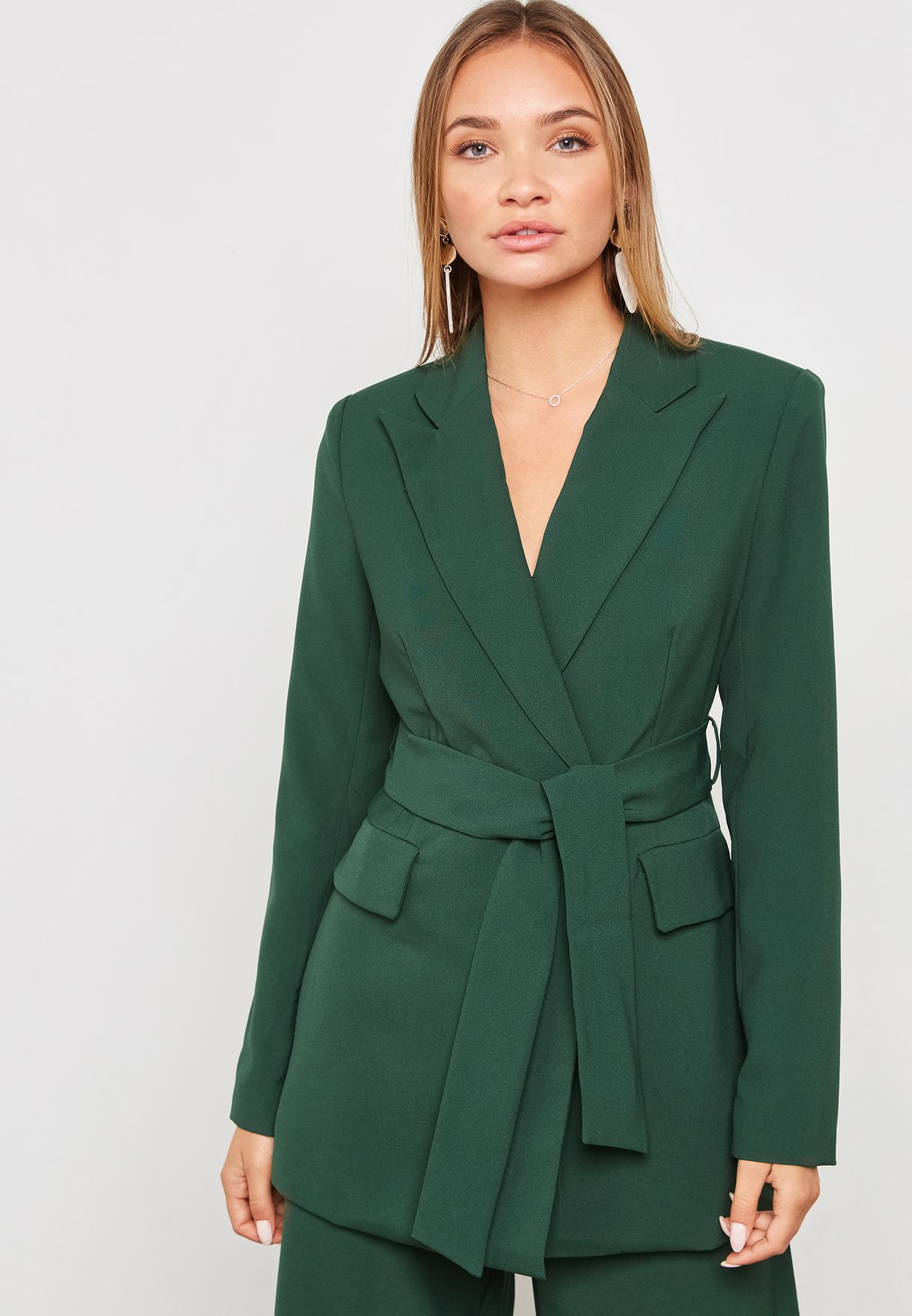 Buy 4th and Reckless green Oversized Collar Belted Blazer for Women in ...