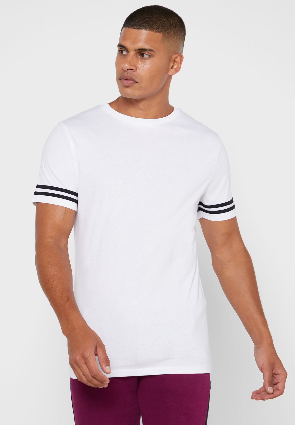 Buy Seventy five white Arm Striped Crew Neck T-Shirt for Men in MENA ...