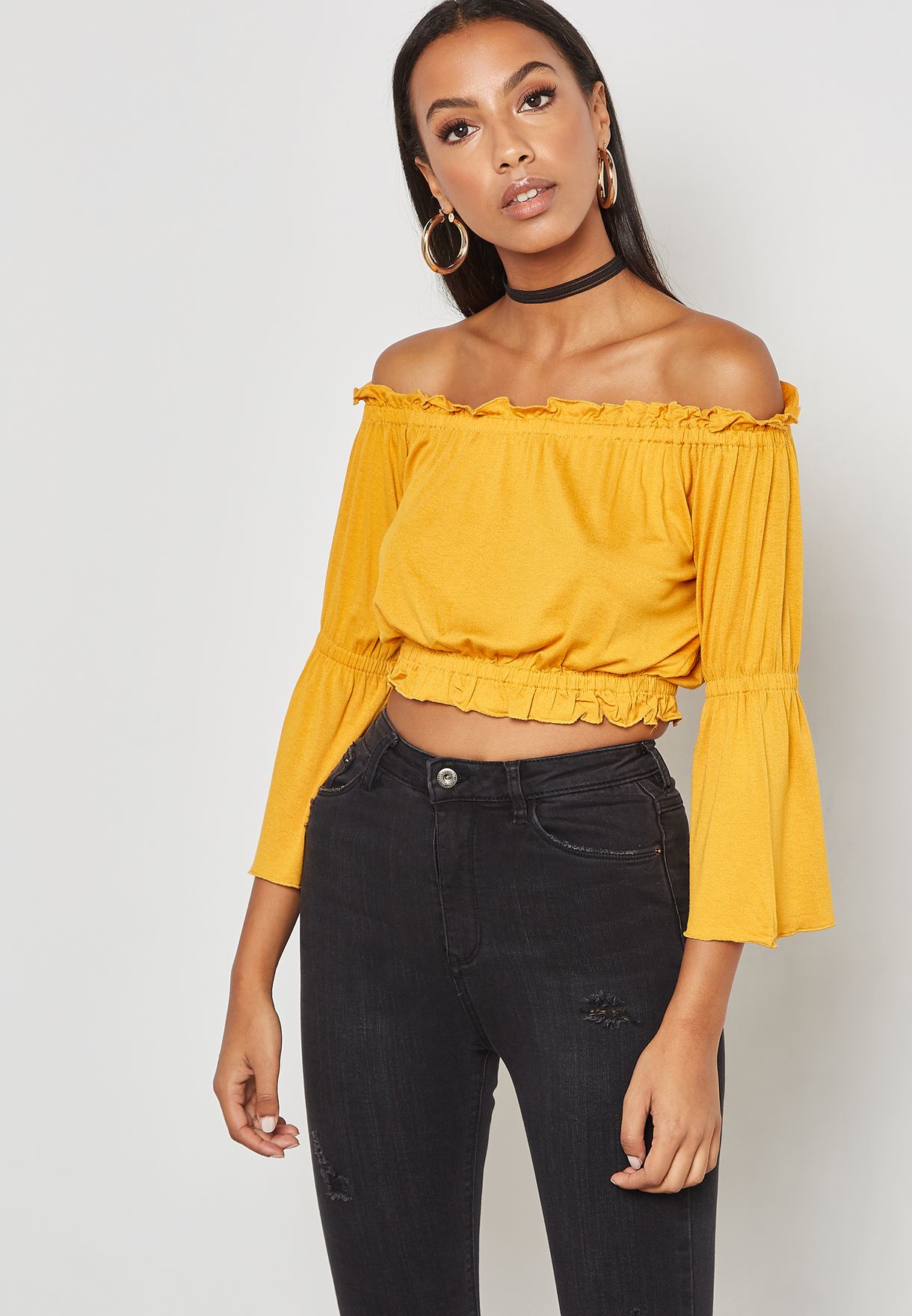 yellow bardot crop top