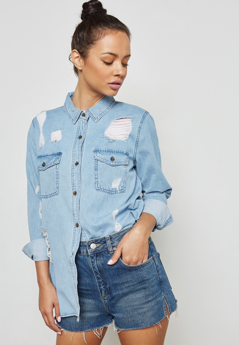 Shop Love You Infinity Denim Shirt for Women from latest collection at Forever  21  511254