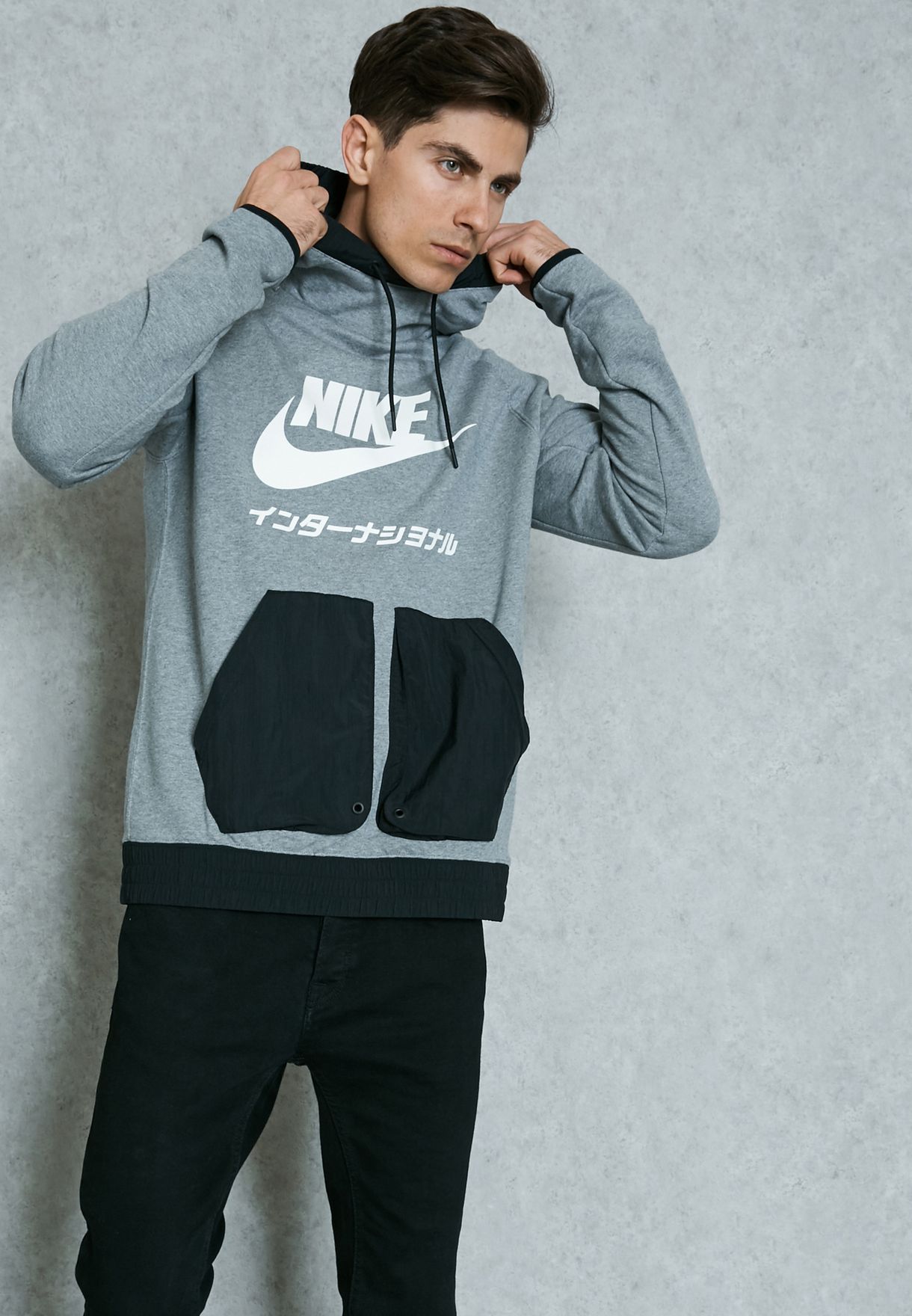 nike international hoodie grey