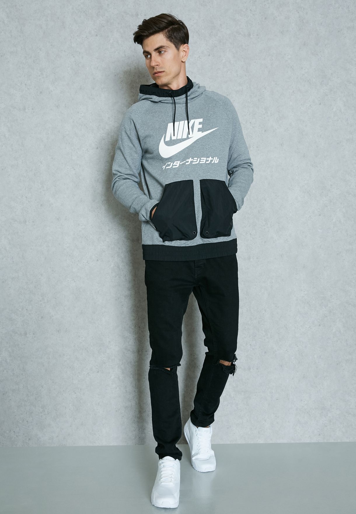 nike international hoodie grey